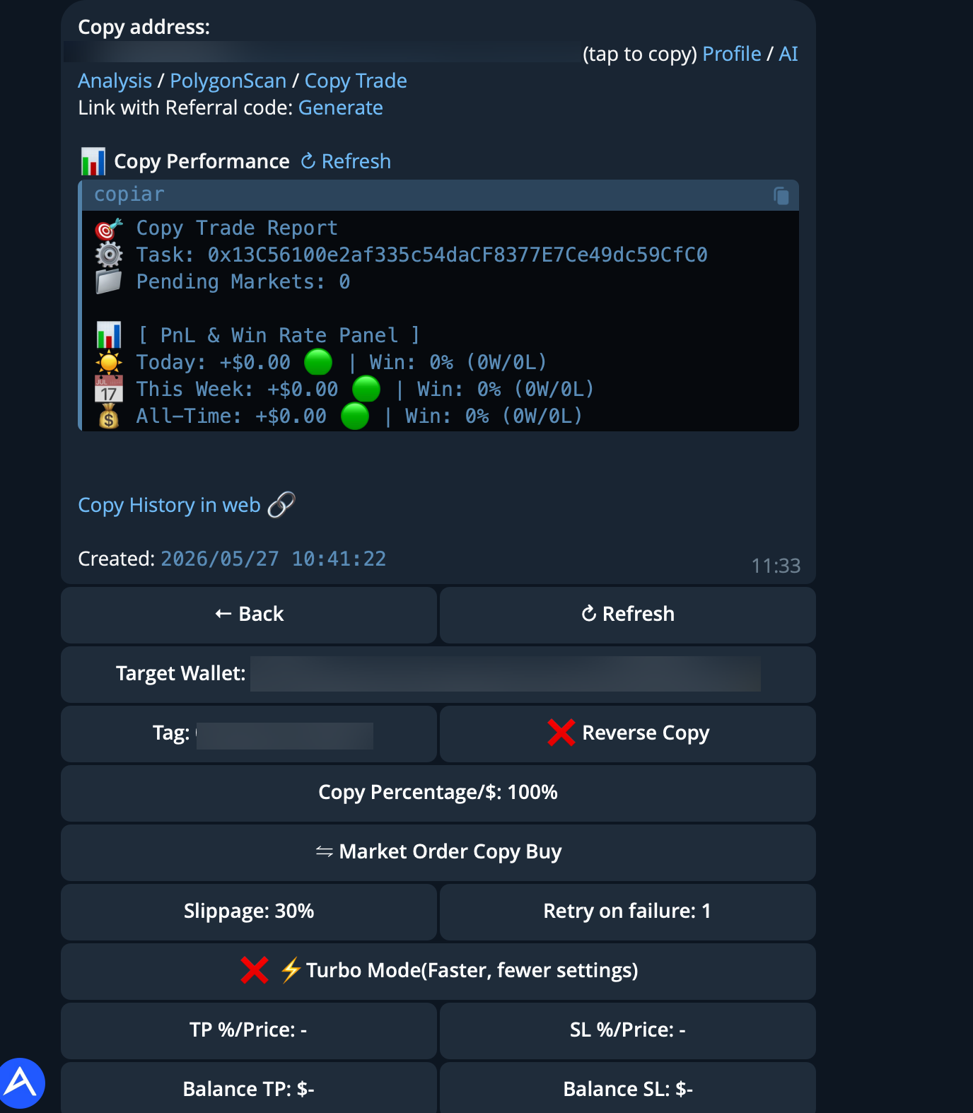 PolyCop copy trading settings