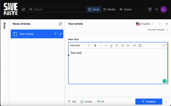 File attachment in action. Pay special attention to the 'File Reference' option in the text field top bar, available thanks to our schema declaration.