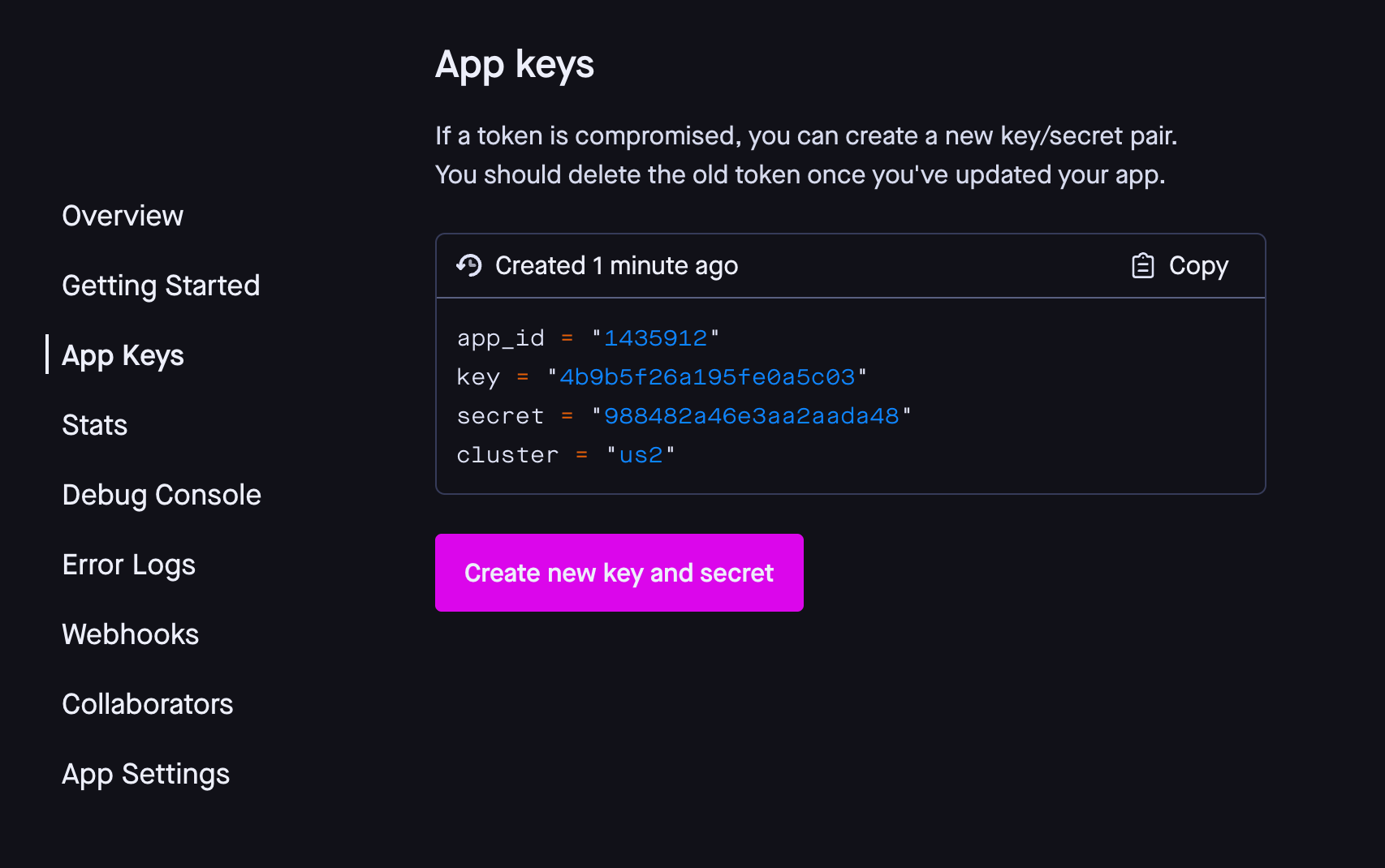 Pusher App Keys