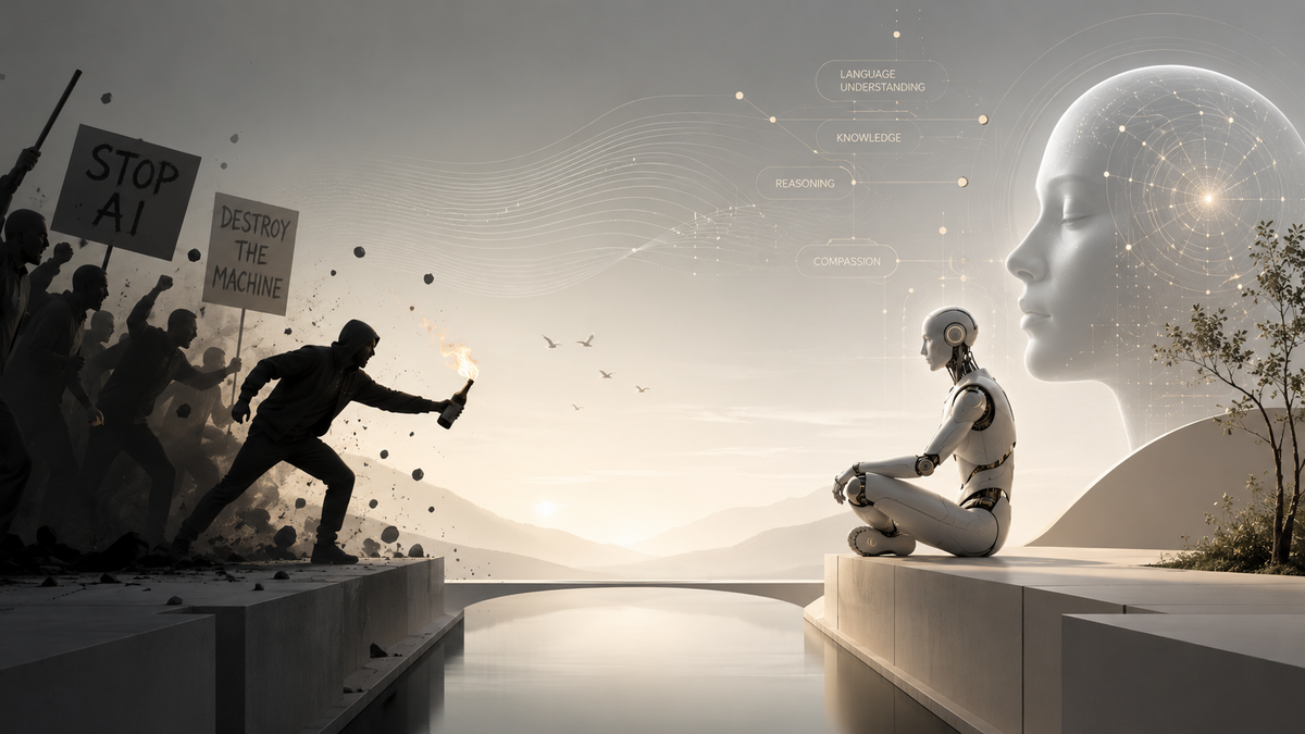 The dichotomy between human violence and AI abundance