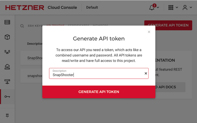 Easily link SnapShooter to Hetzner with an API Token