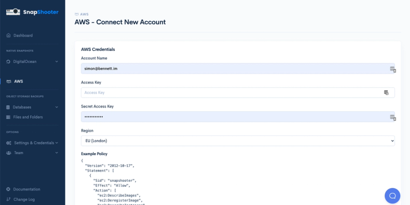 Easily link SnapShooter to Lightsail with IAM Keys