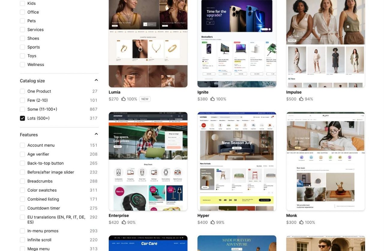 Theme Store filtré par taille de catalogue « Lots (500+) »