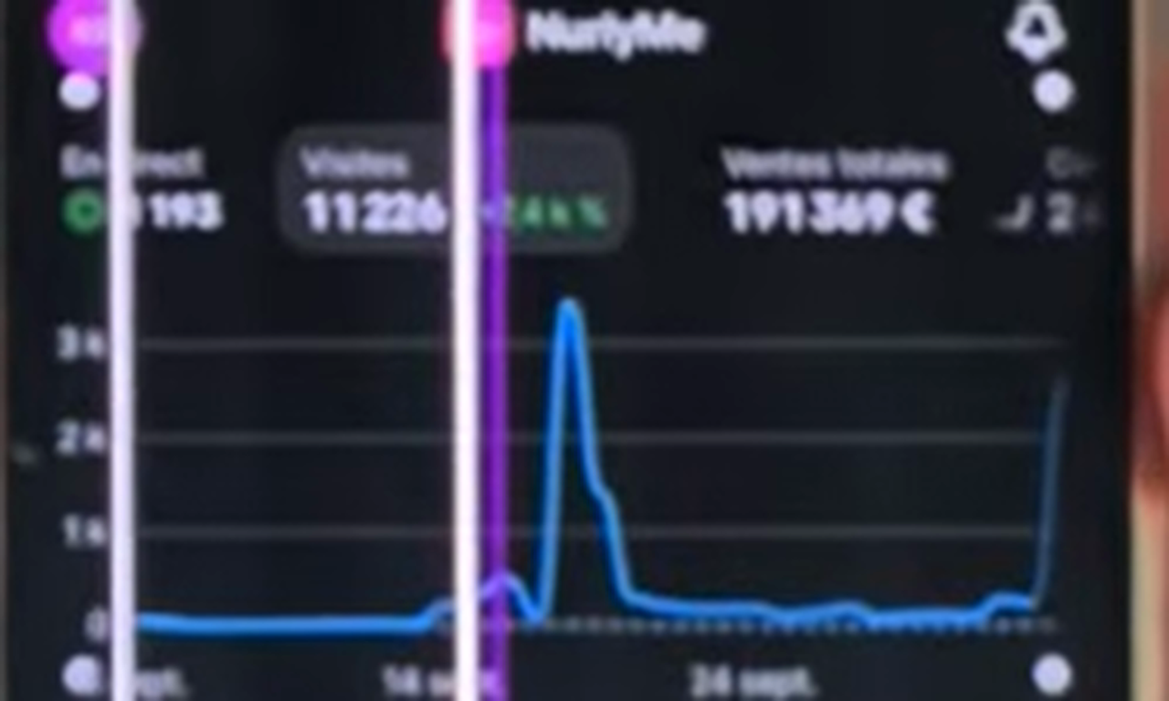 Application Shopify de la boutique NurlyMe : 11 226 visites et 191 369 € de ventes totales