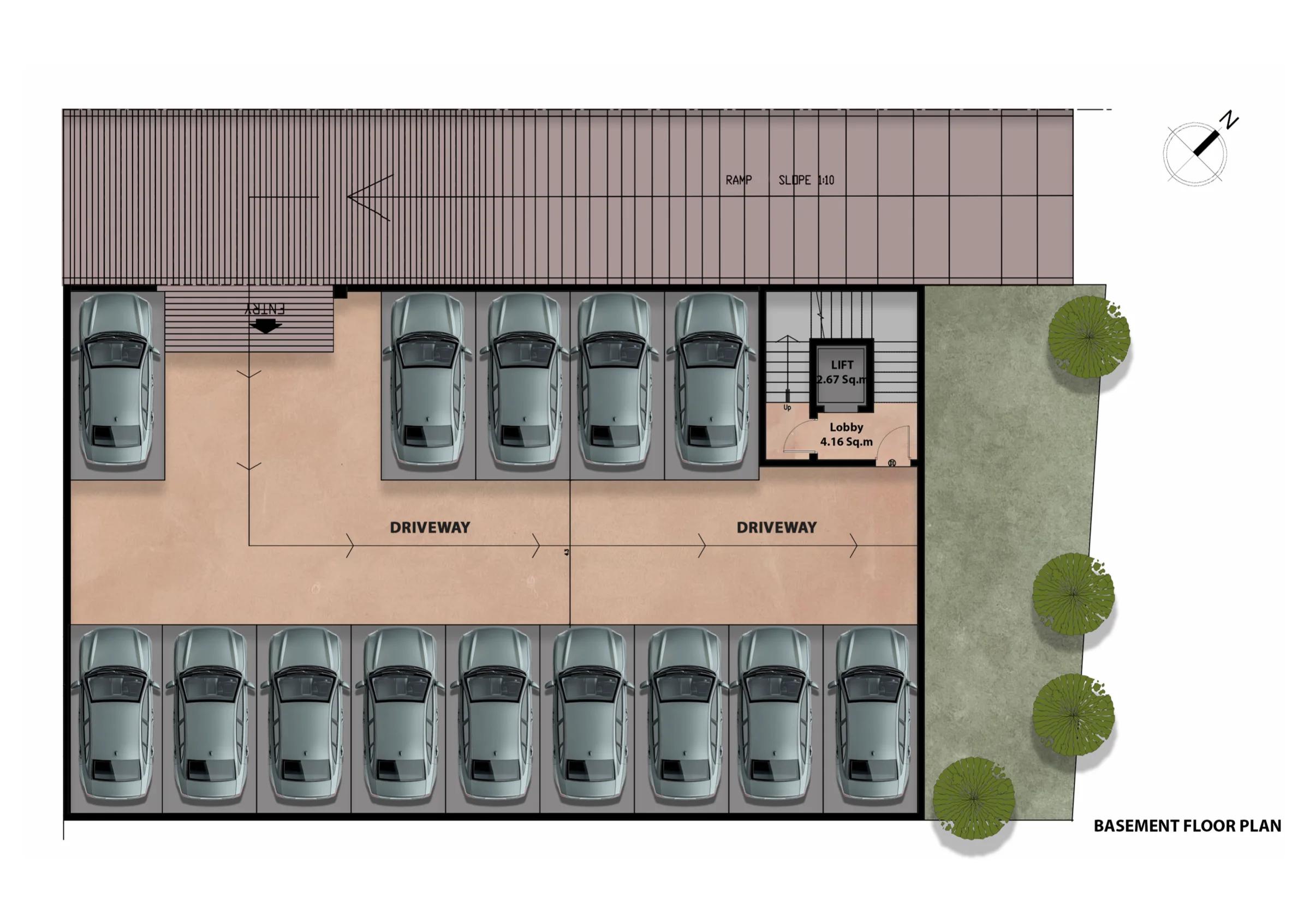 Basement: parking, lift and lobby · 1/5