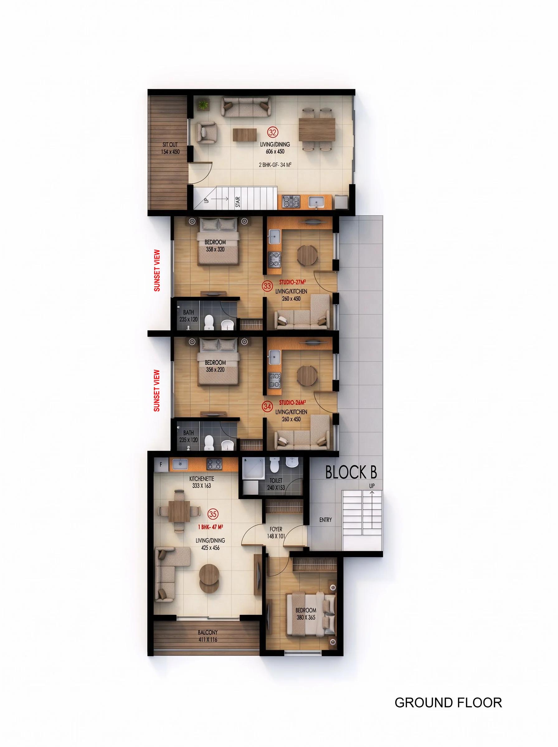 Block B, ground floor · 4/5