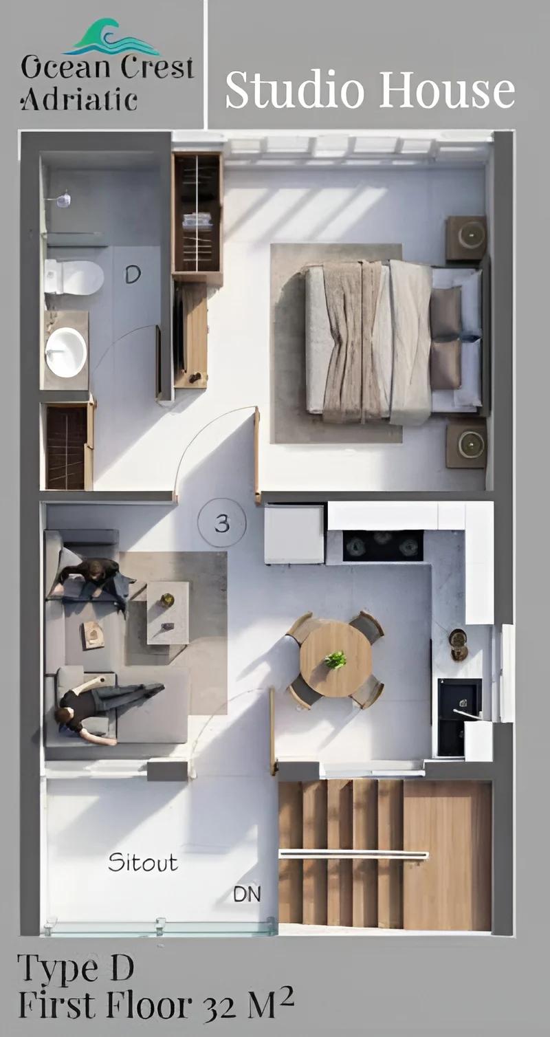 Villa Type D, first floor plan