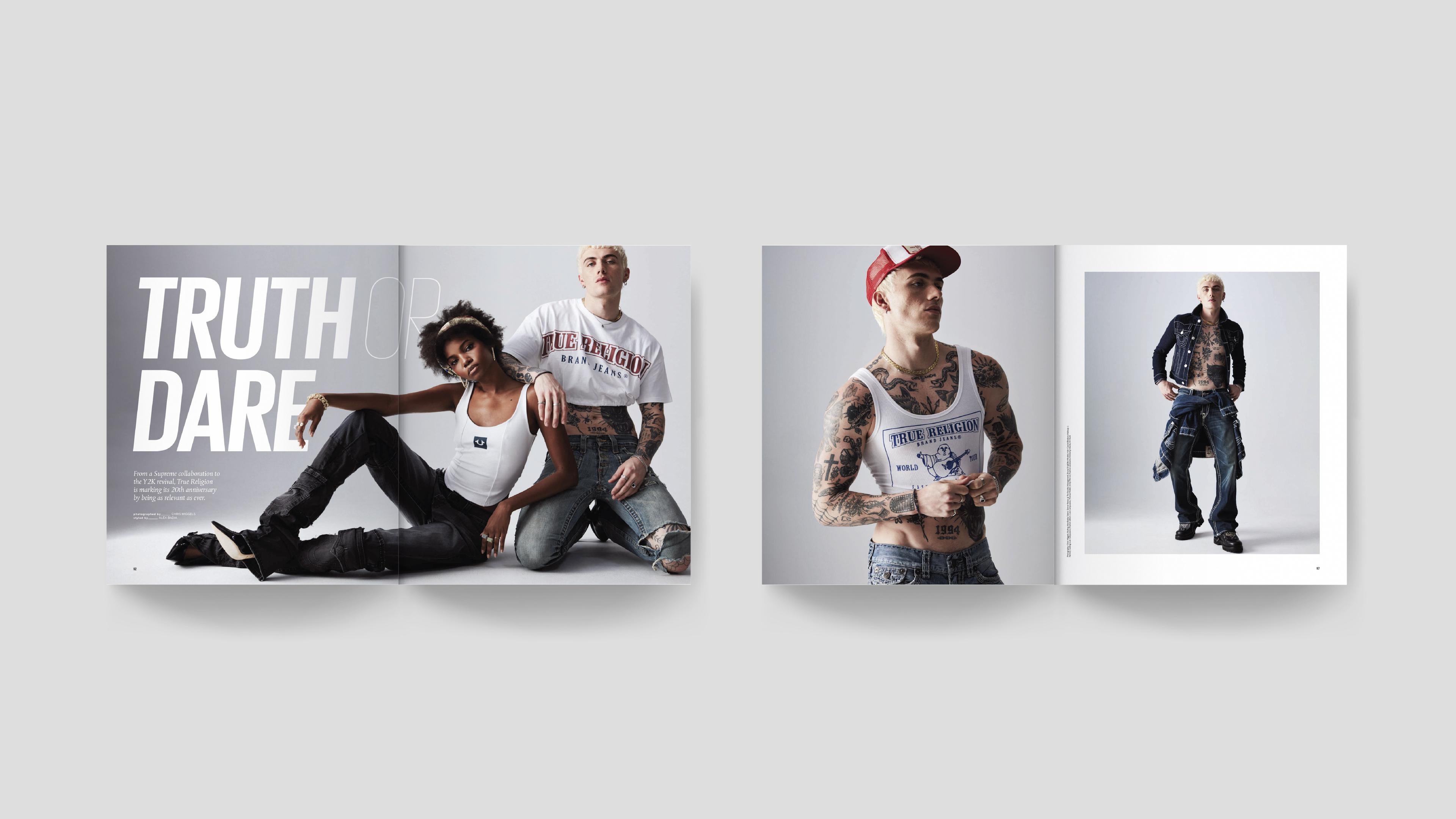 Fashion spread "Truth Or Dare" opener with an inside spread