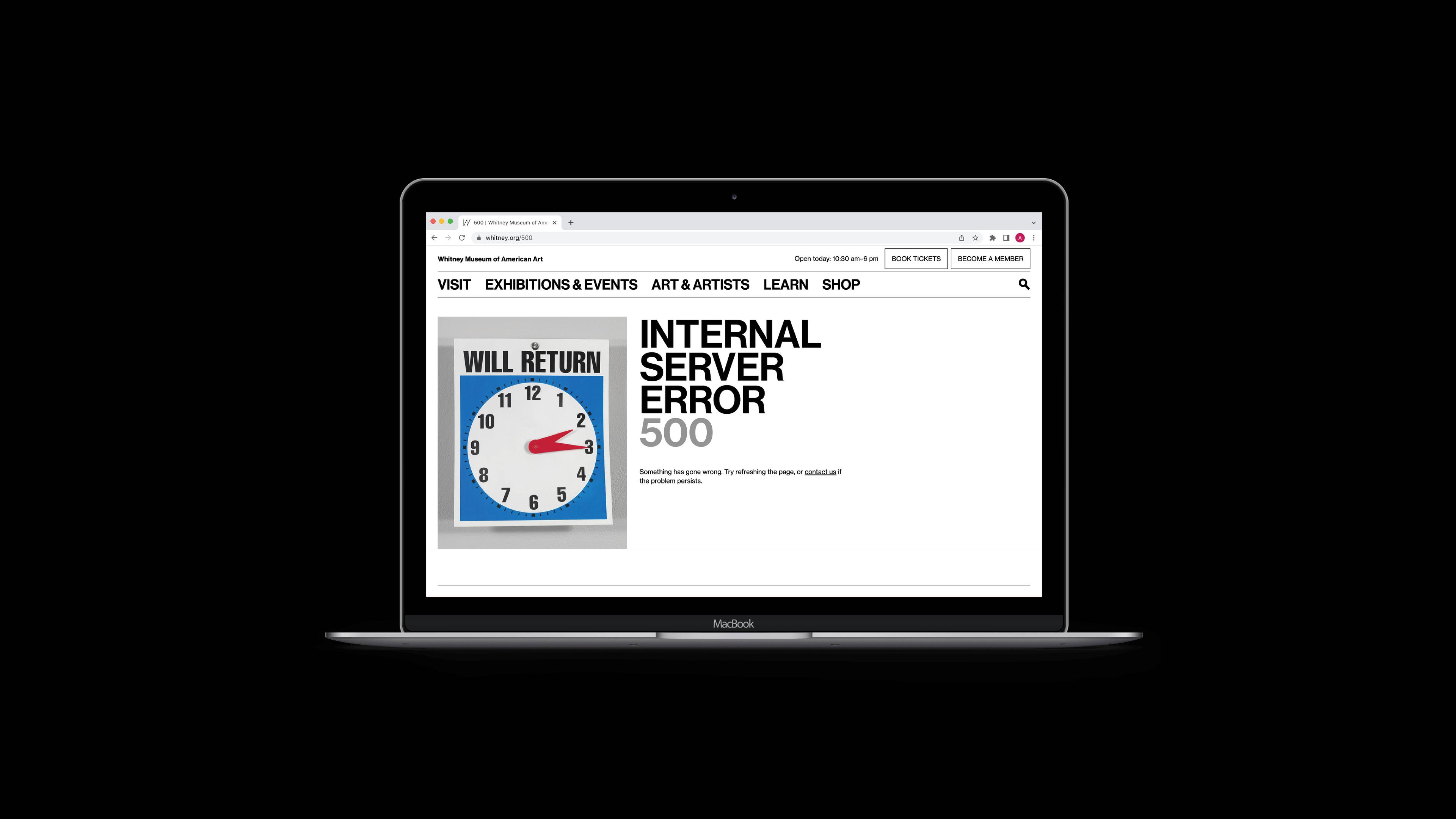 Webpage for Whitney showing "Internal Server Error"