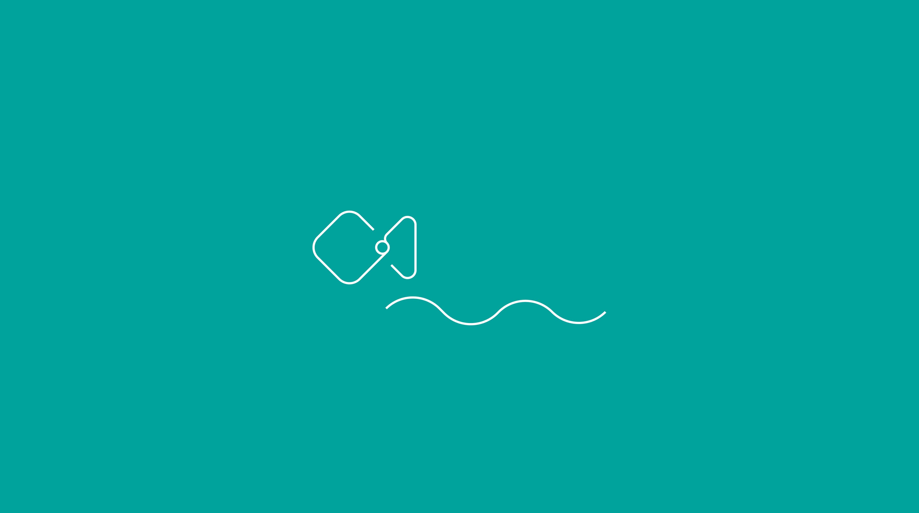 Logo illustration on a teal background