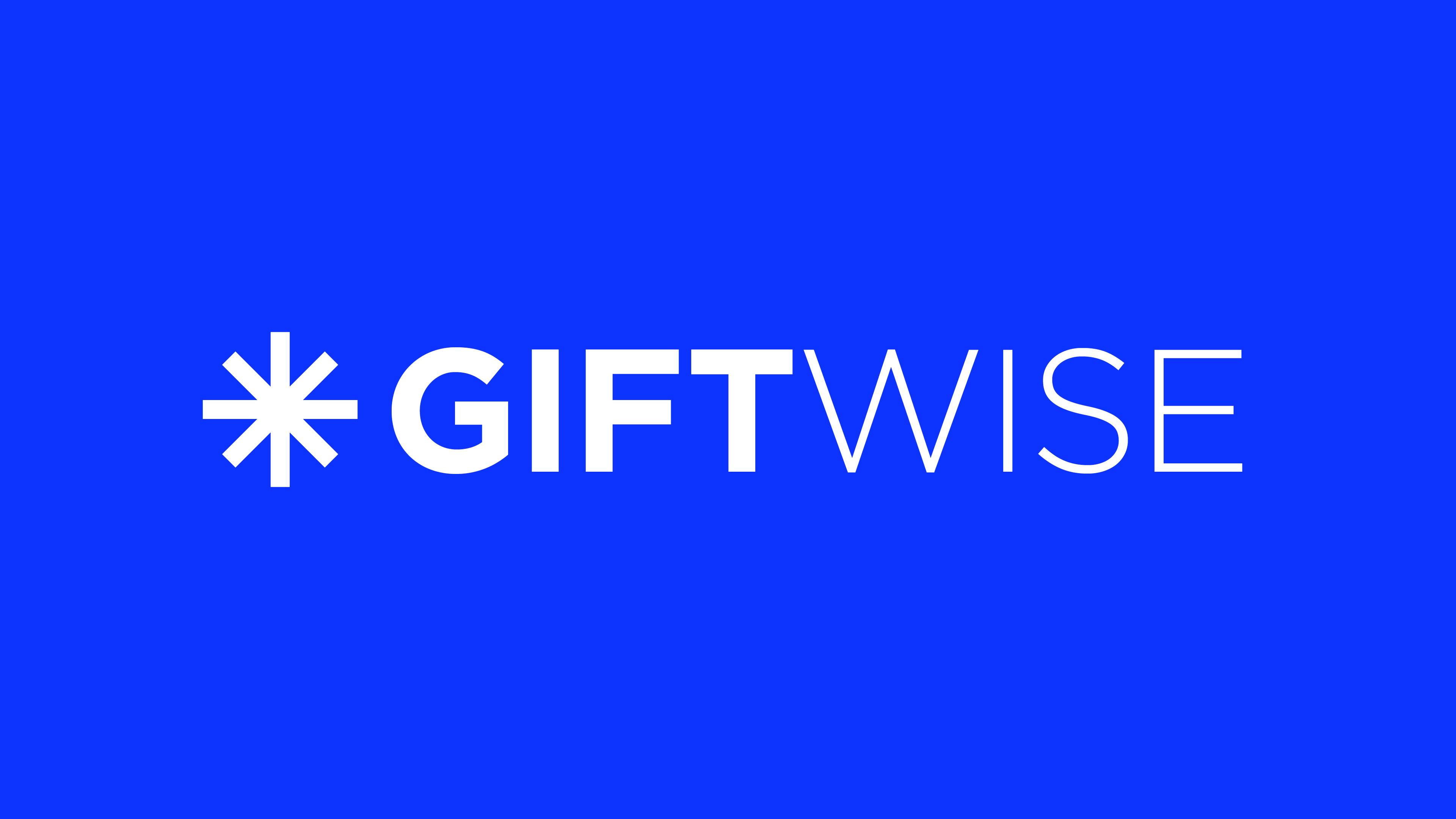 GiftWise logo, white on blue background