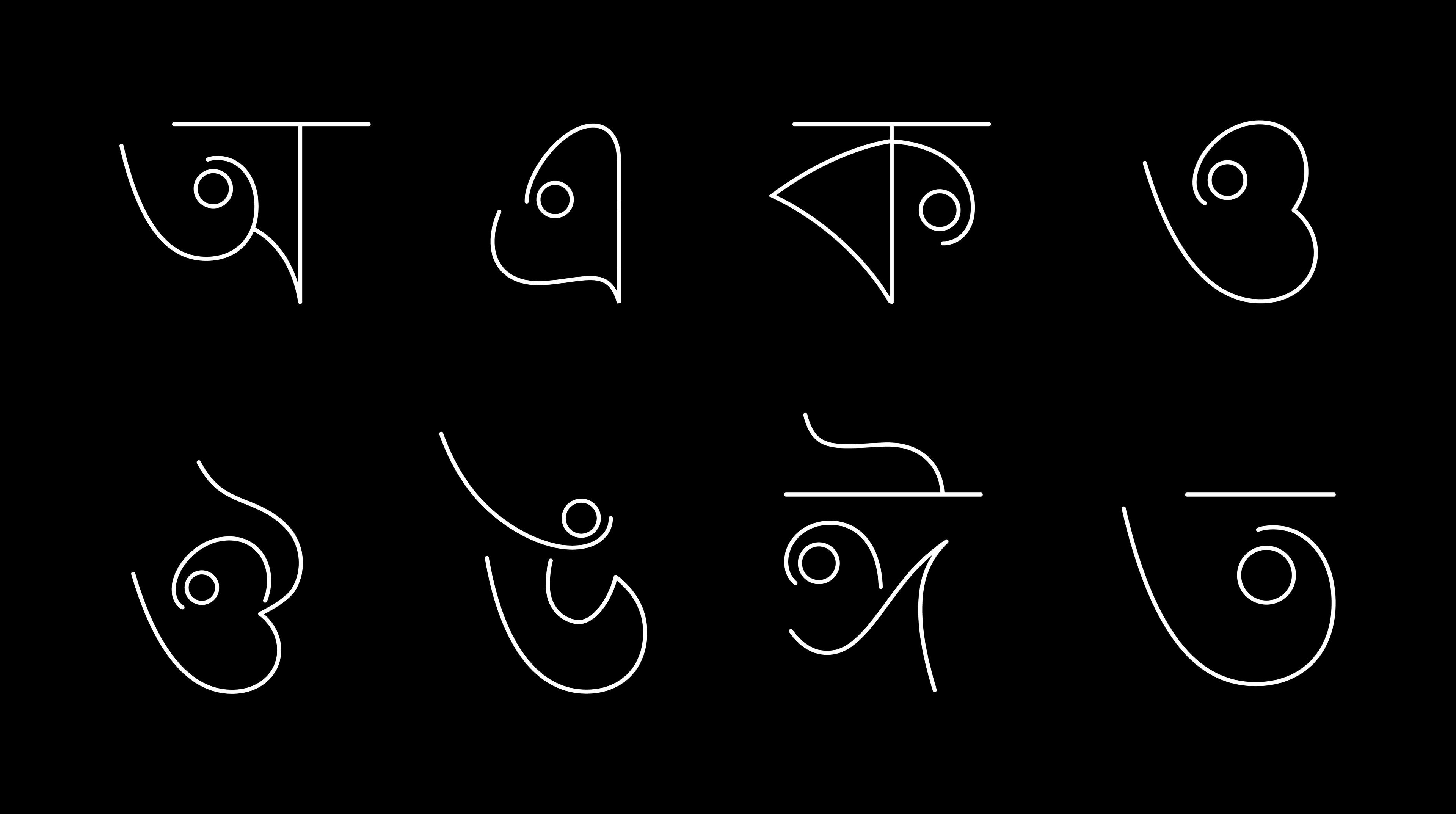 Different redesigns of Bengali alphabets used in the website