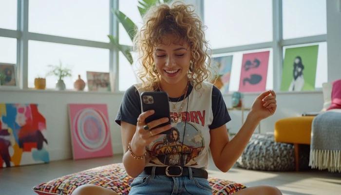 jovem mulher assistindo vídeo de música no tiktok