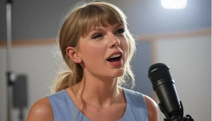 Taylor Swift treinando vocais em estúdio de gravação