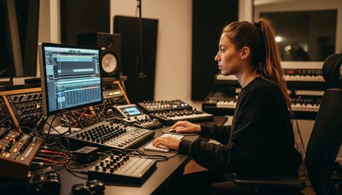 produtora musical mixando um single na DAW