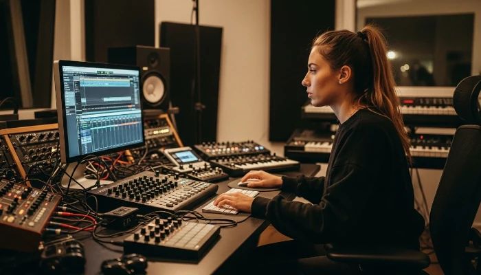 produtora musical mixando um single na DAW