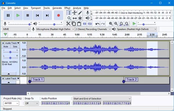 audacity interface concerto