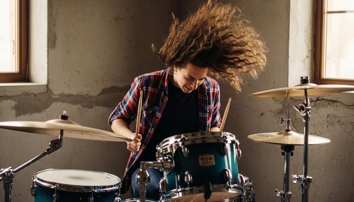 Baterista aplicando o ritmo