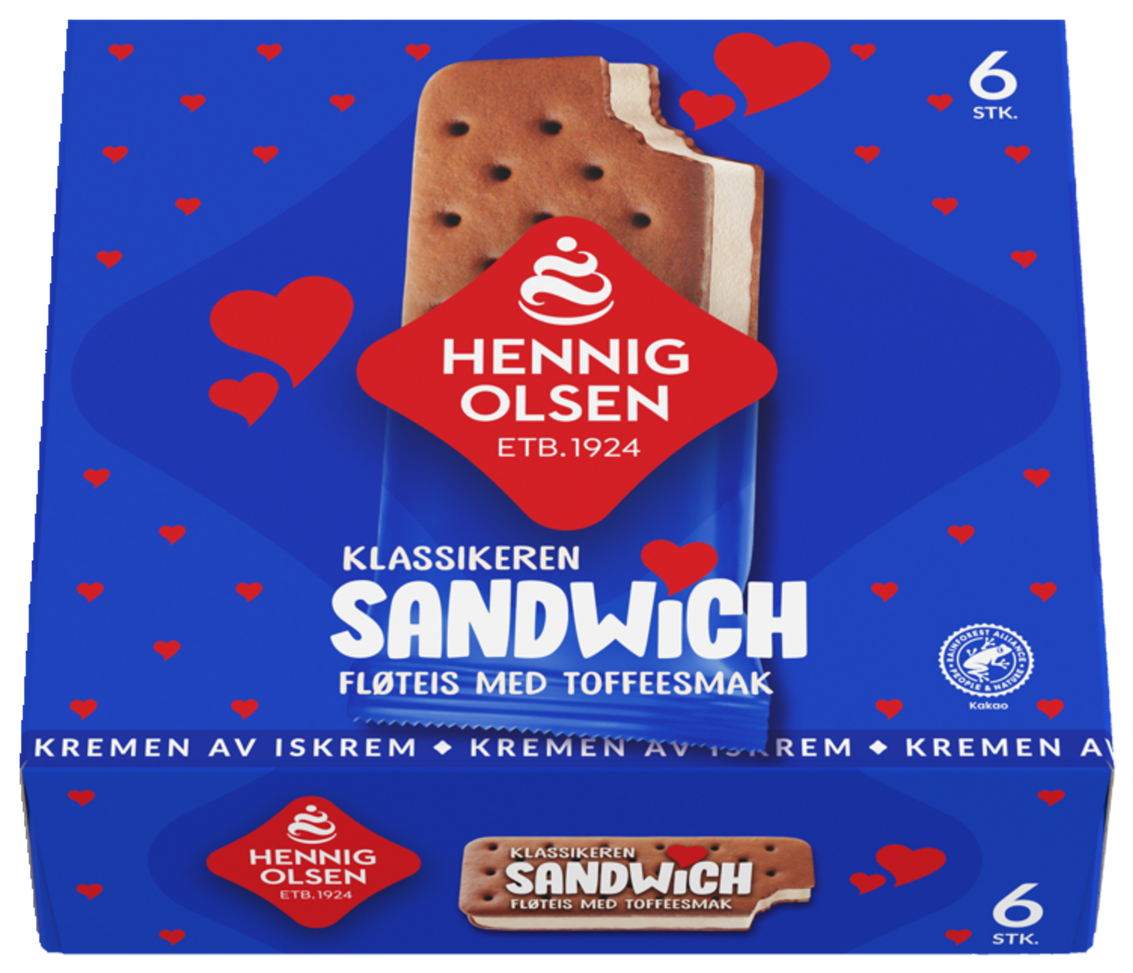 Sandwich 6stk Fløteis med Toffeesmak og Kjeks