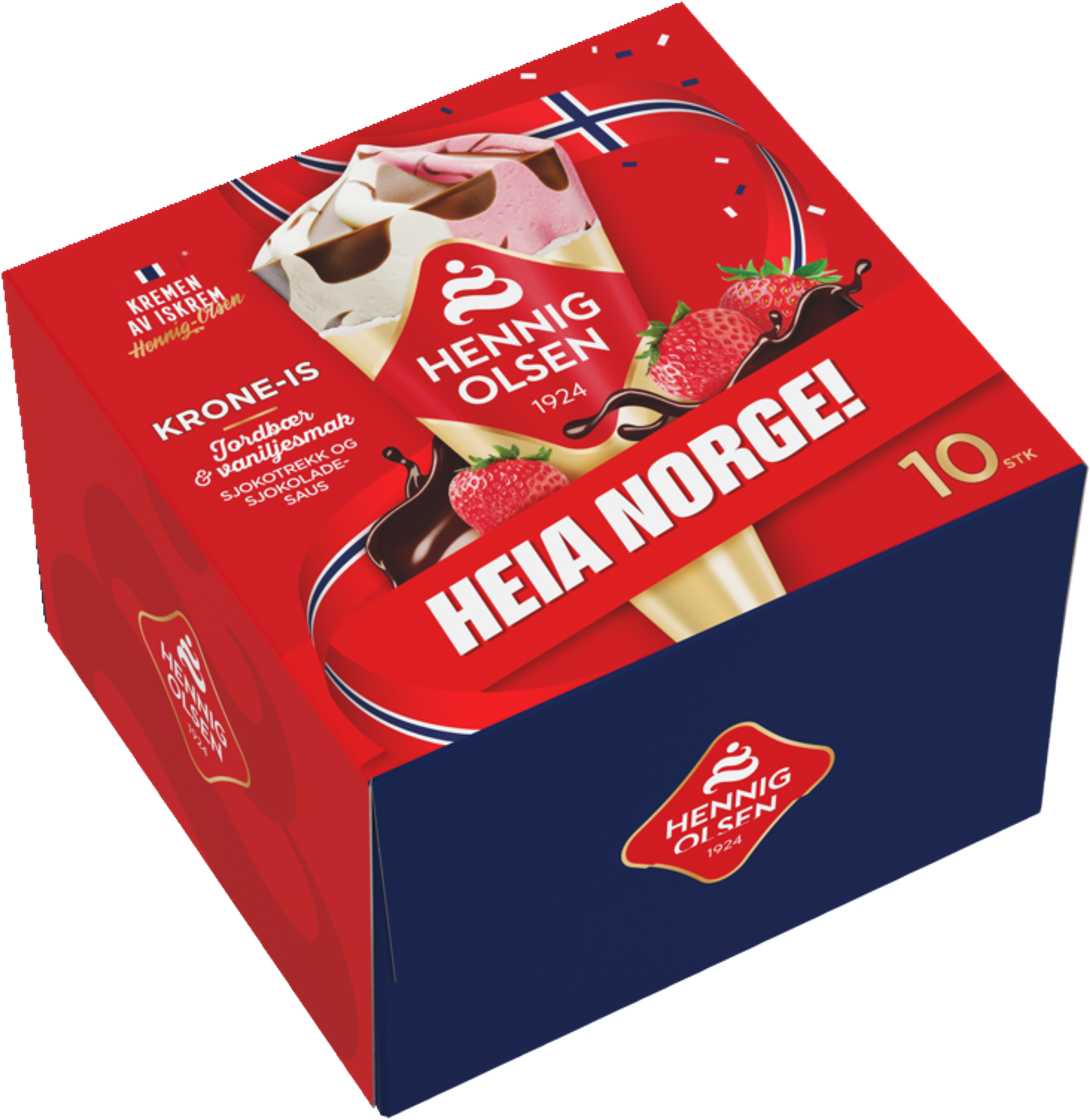 Krone-is Heia Norge – Vaniljesmak, Jordbær & Sjokosmak 10stk - 1L