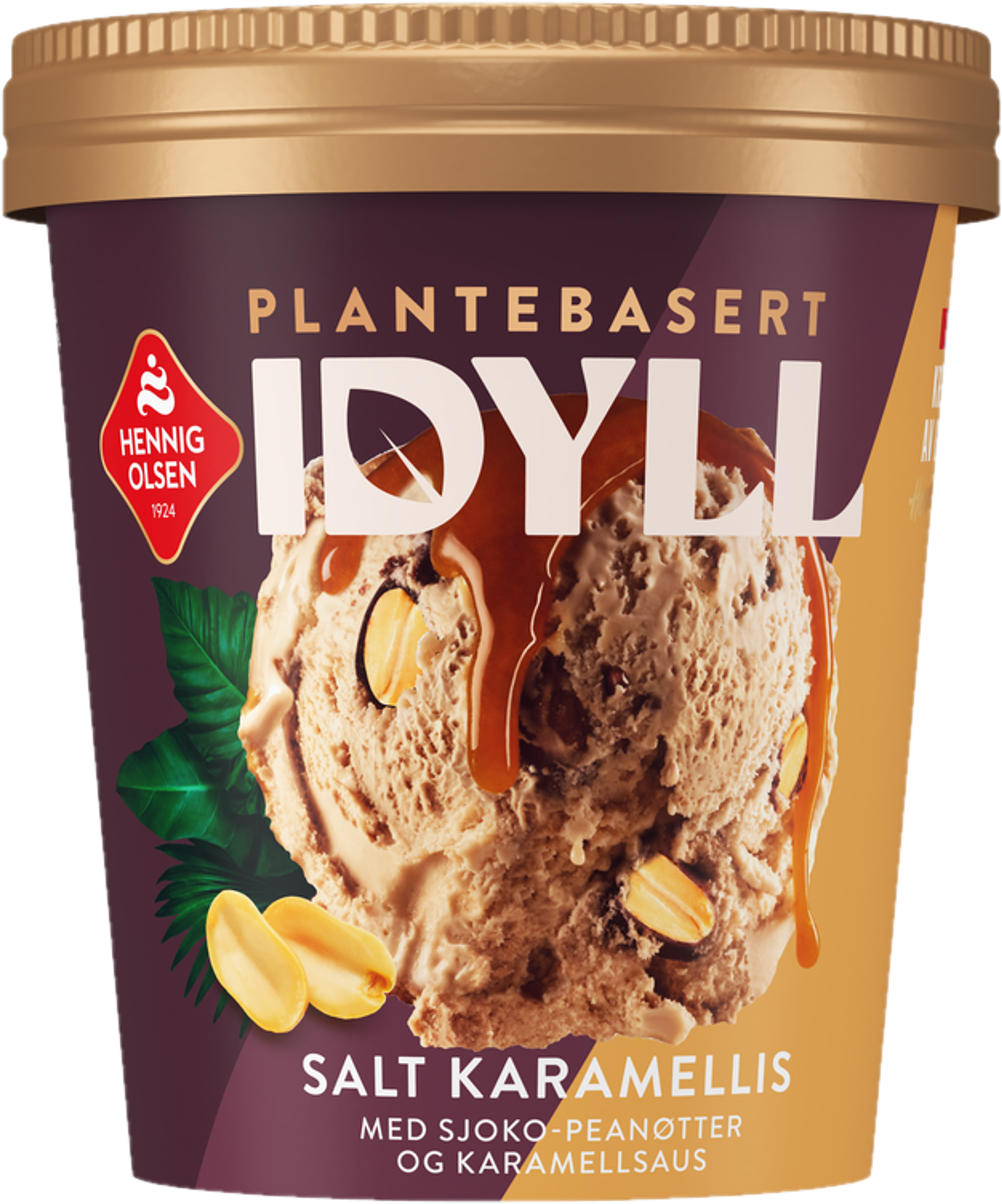 Idyll Salt Karamell Plantebasert Salt Karamellis i Beger med Sjokoladedragerte Peanøtter og Salt Karamellsaus - 1N