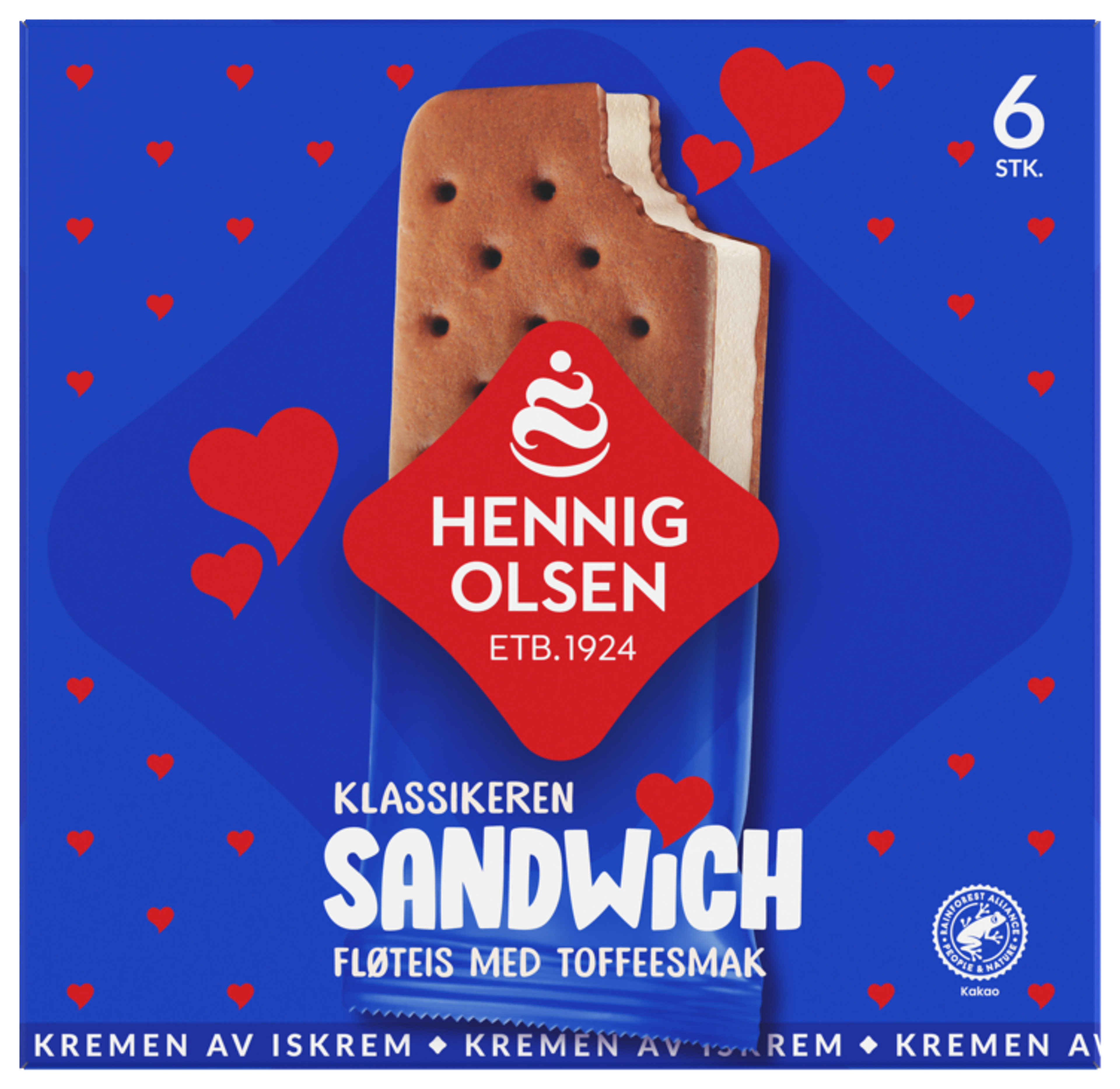Sandwich 6stk Fløteis med Toffeesmak og Kjeks - 1N