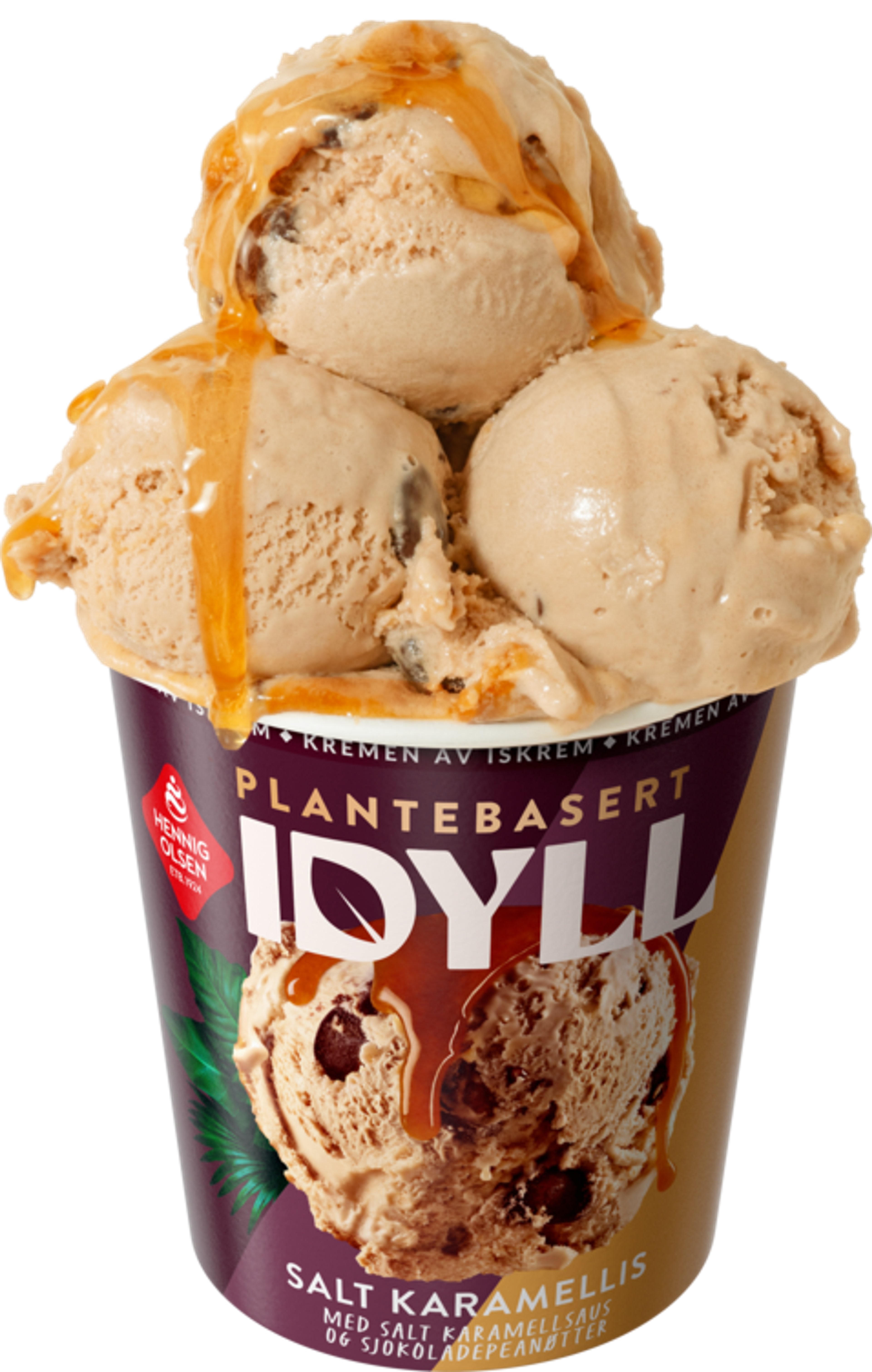 Idyll Salt Karamell Plantebasert Salt Karamellis i Beger med Sjokoladedragerte Peanøtter og Salt Karamellsaus - 1X