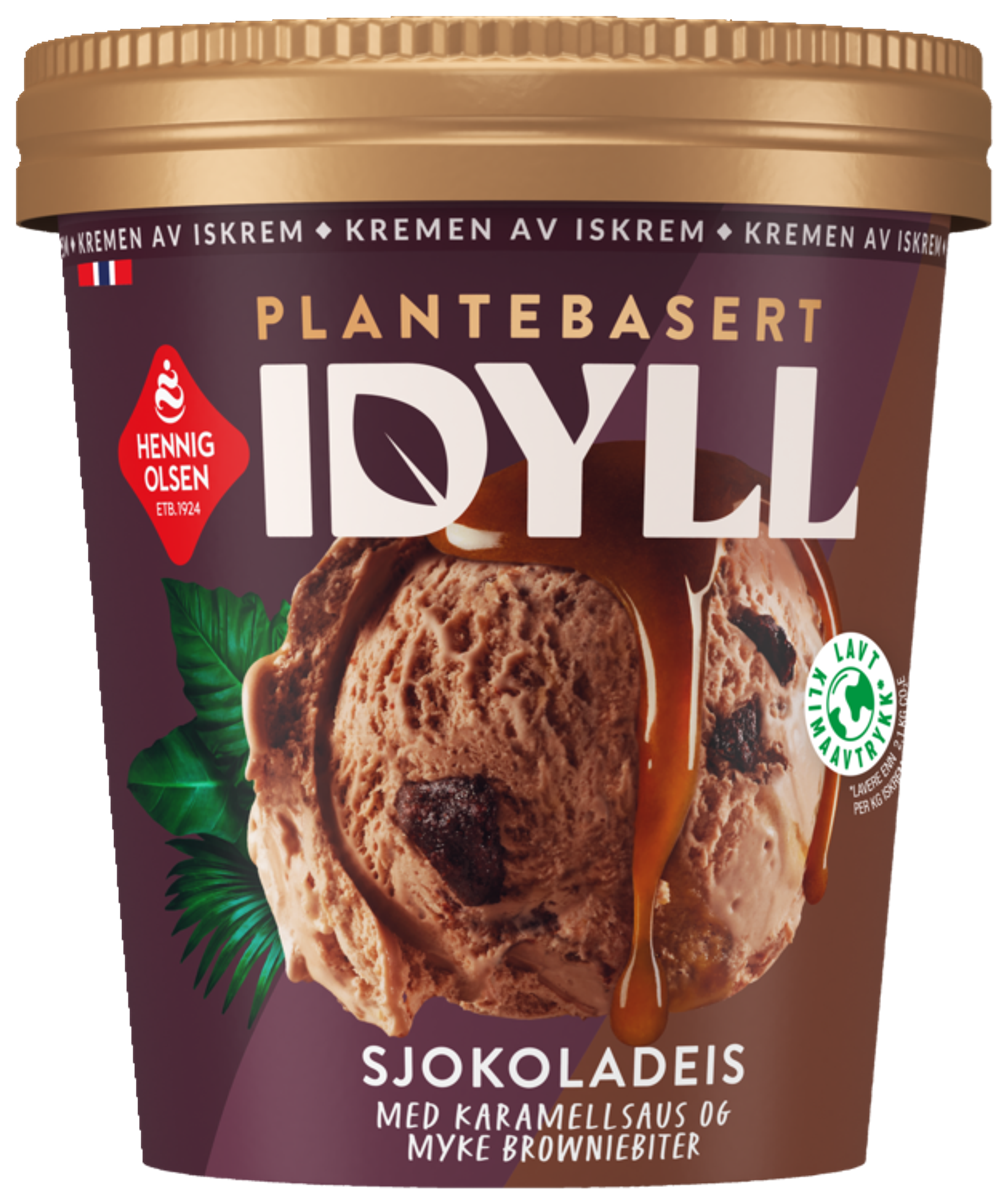 Idyll Sjokolade Plantebasert Is i Beger med Karamellsaus og Brownie-biter - 1N