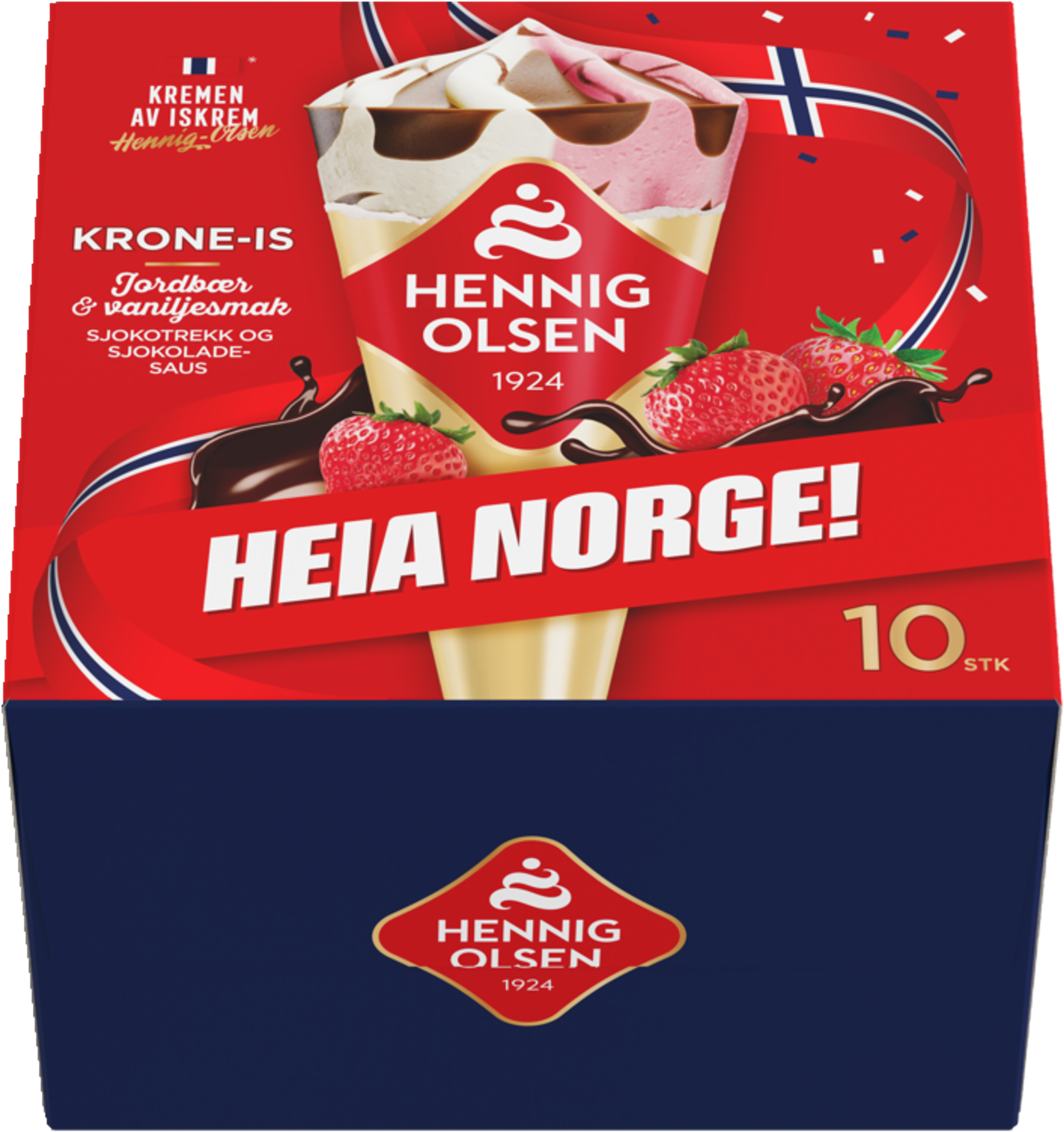 Krone-is Heia Norge – Vaniljesmak, Jordbær & Sjokosmak 10stk - 1C