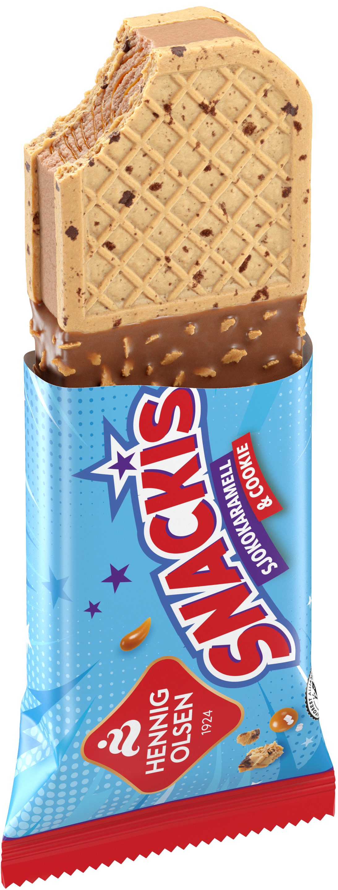 Snackis Snackis er en sjokoladeis med karamellsaus, dekket med cookie-kjeks på ...
