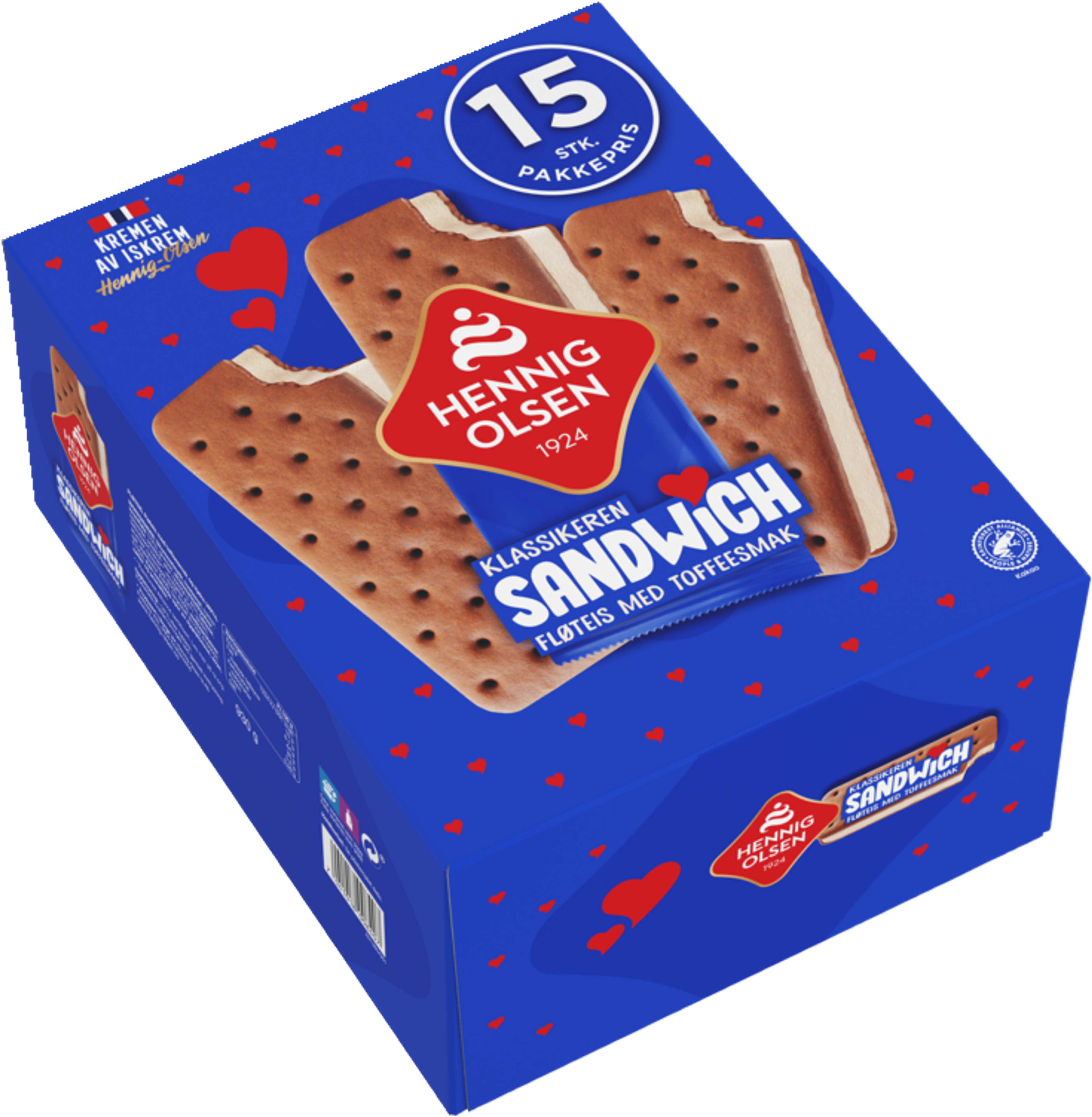 Sandwich 15stk Fløteis med Toffeesmak og Kjeks - 1L