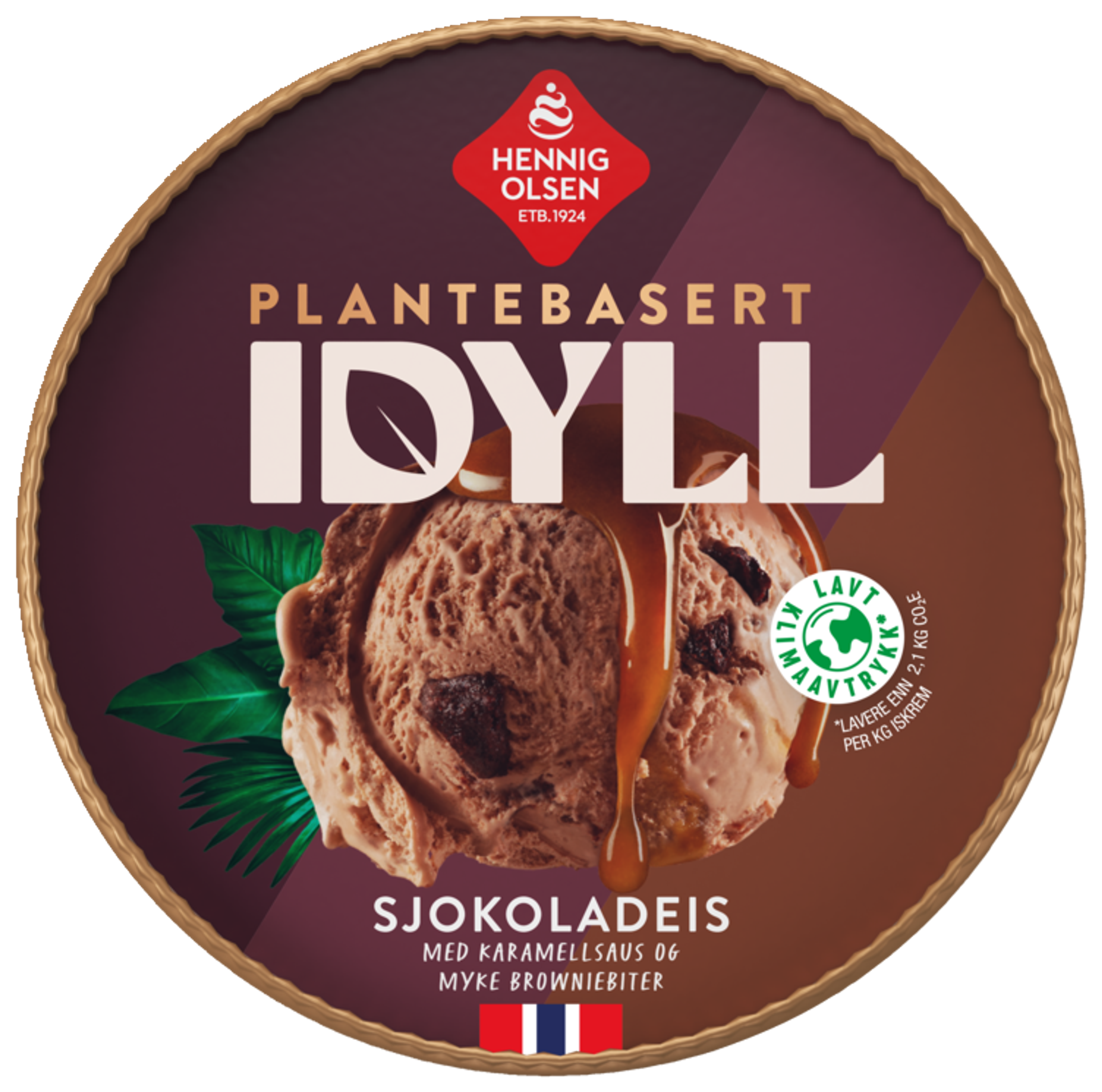Idyll Sjokolade Plantebasert Is i Beger med Karamellsaus og Brownie-biter - 3N