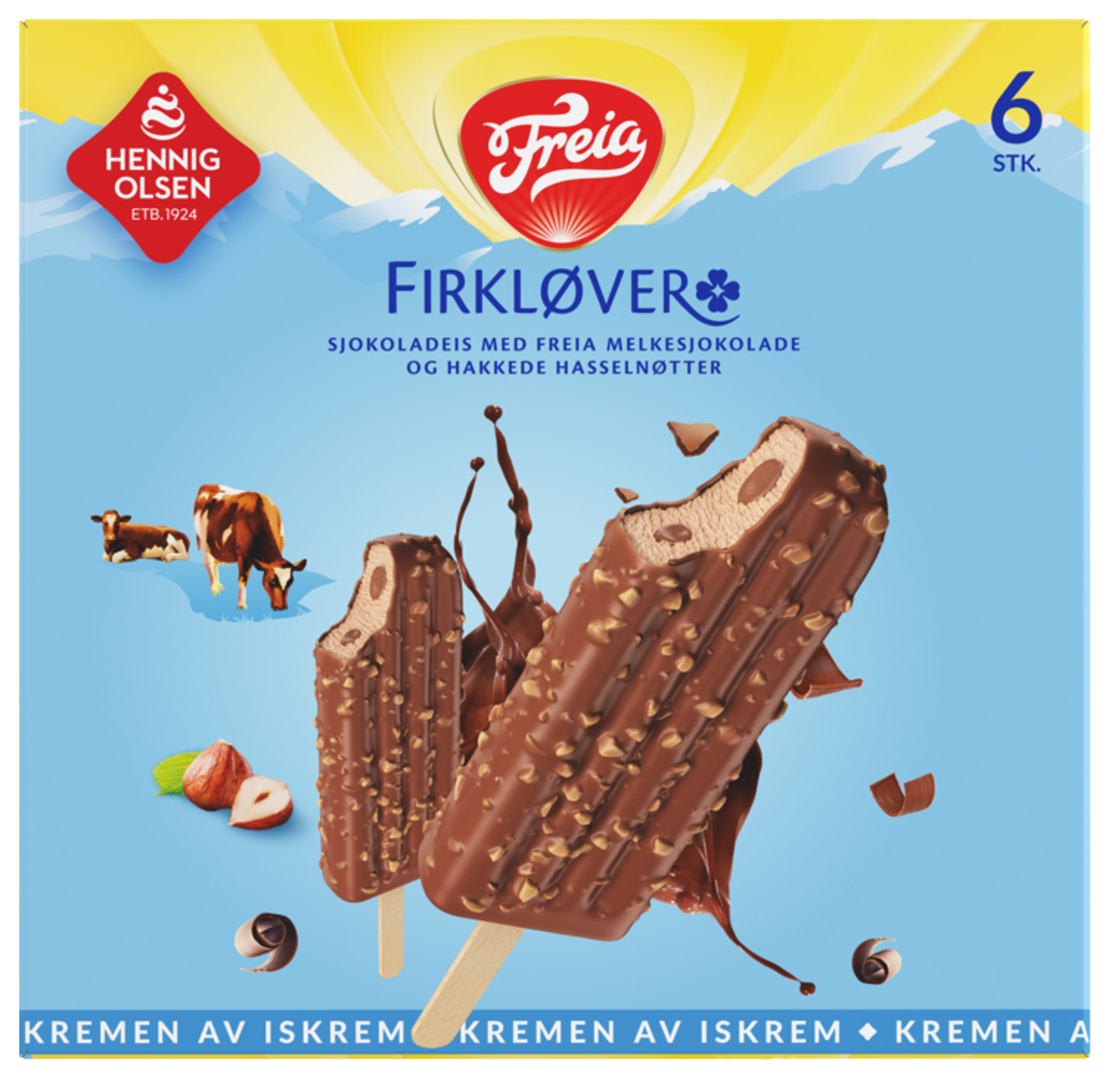 Freia Firkløver 6pk Sjokolade- og Hasselnøttis - 1N
