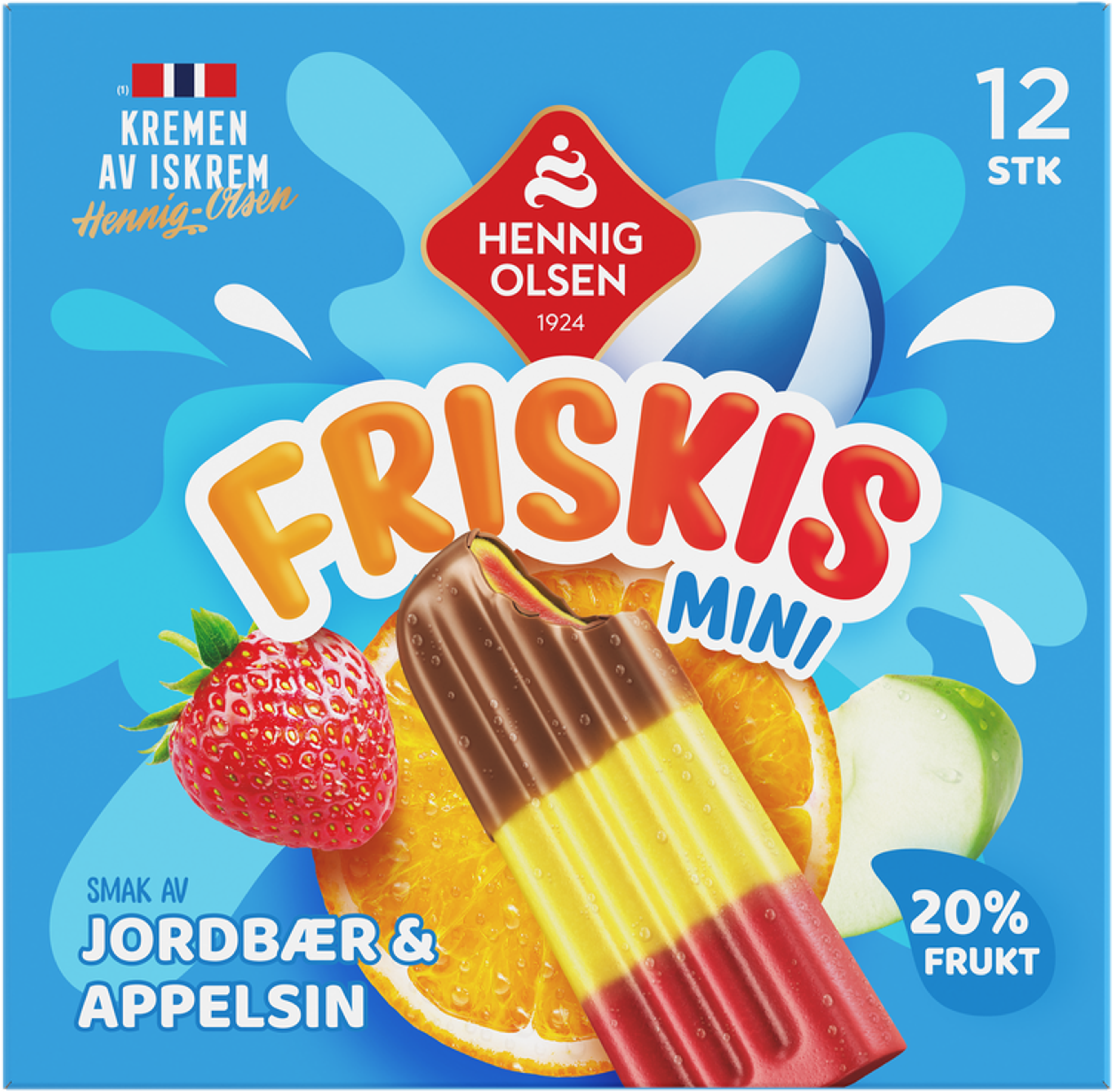 Friskis Appelsin og Jordbær Fruktis 12stk 20% Frukt - 1N