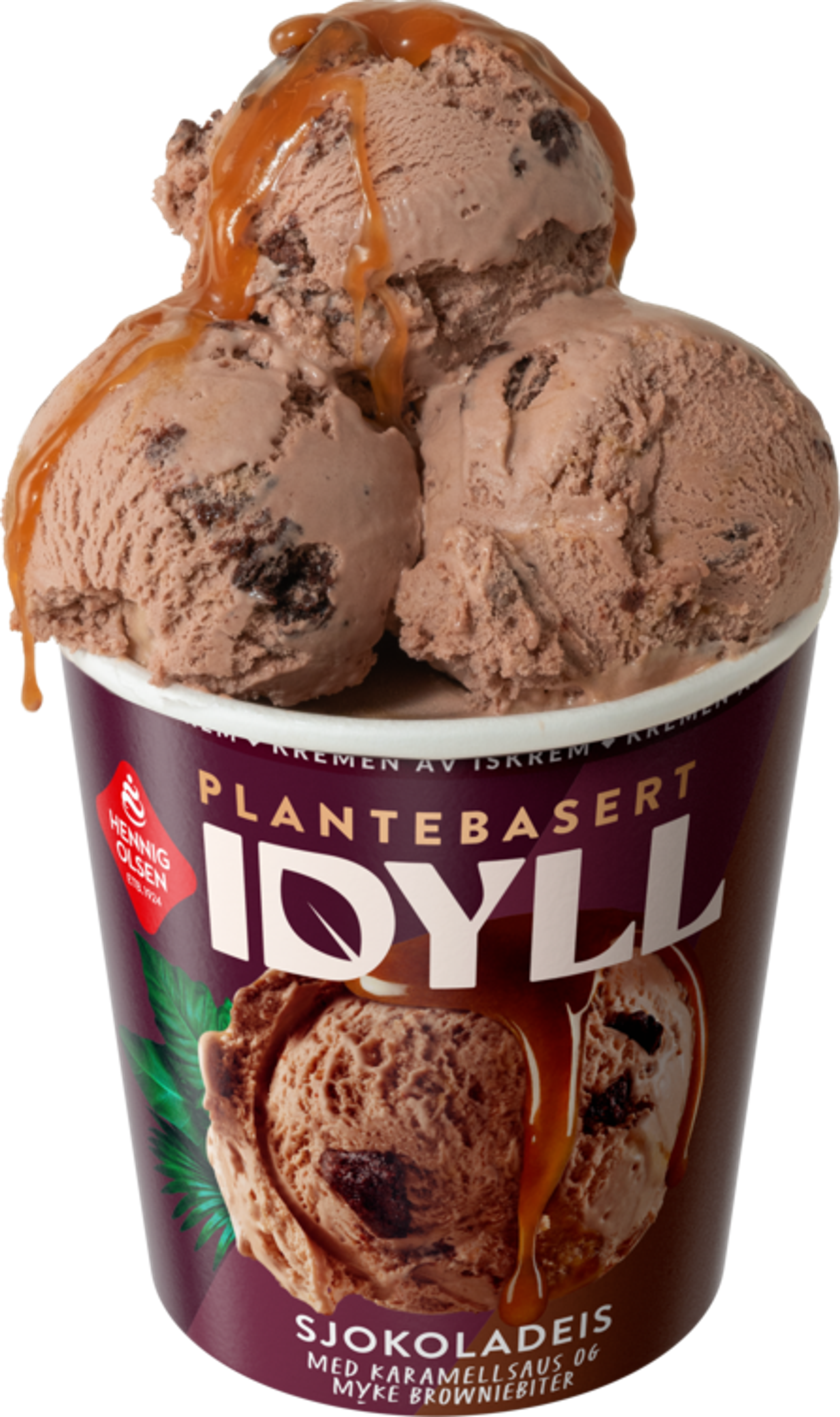 Idyll Sjokolade Plantebasert Is i Beger med Karamellsaus og Brownie-biter - 1X