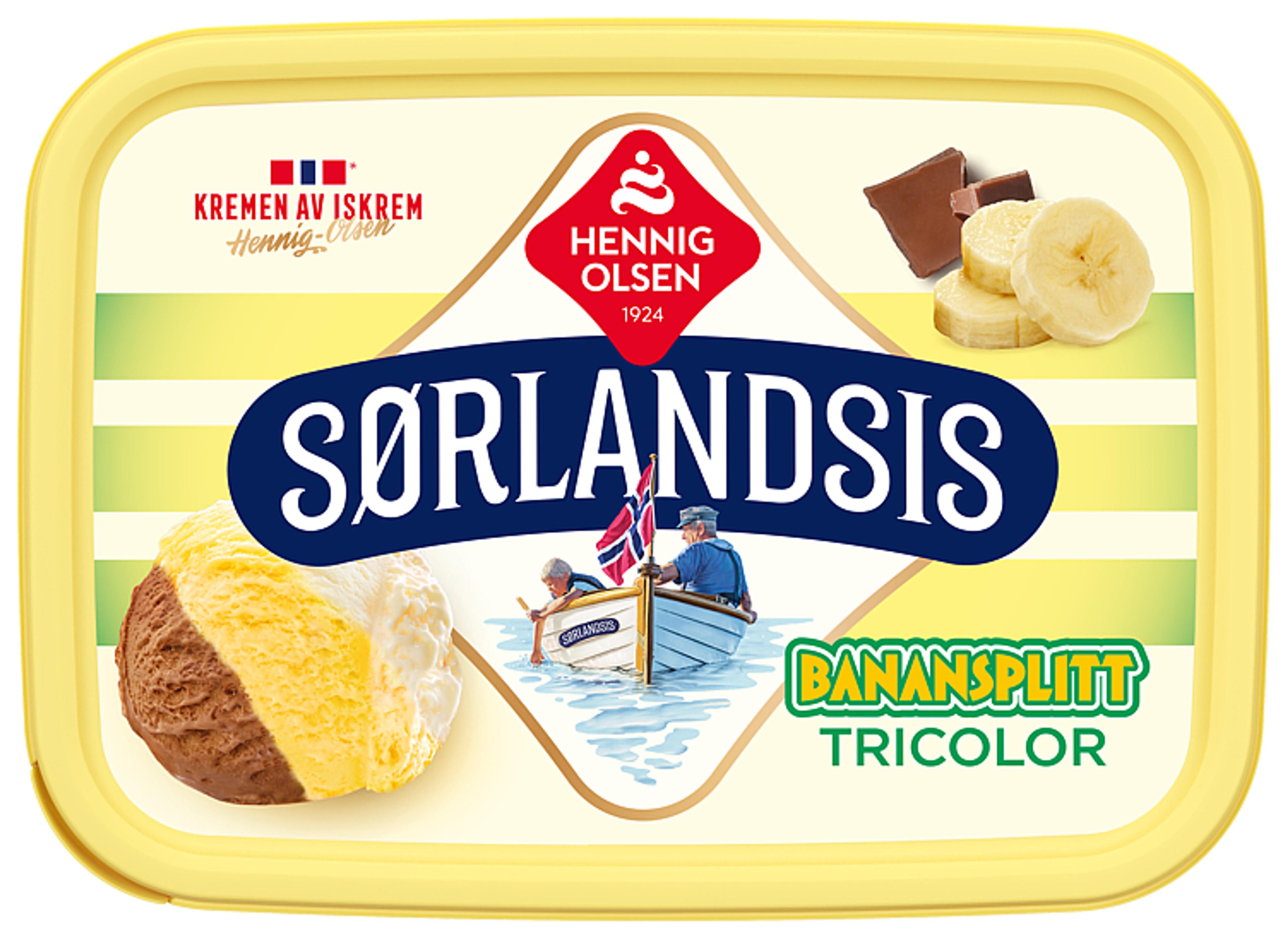 Sørlandsis Banansplitt Tricolor Fløteis 1,2l - 1N