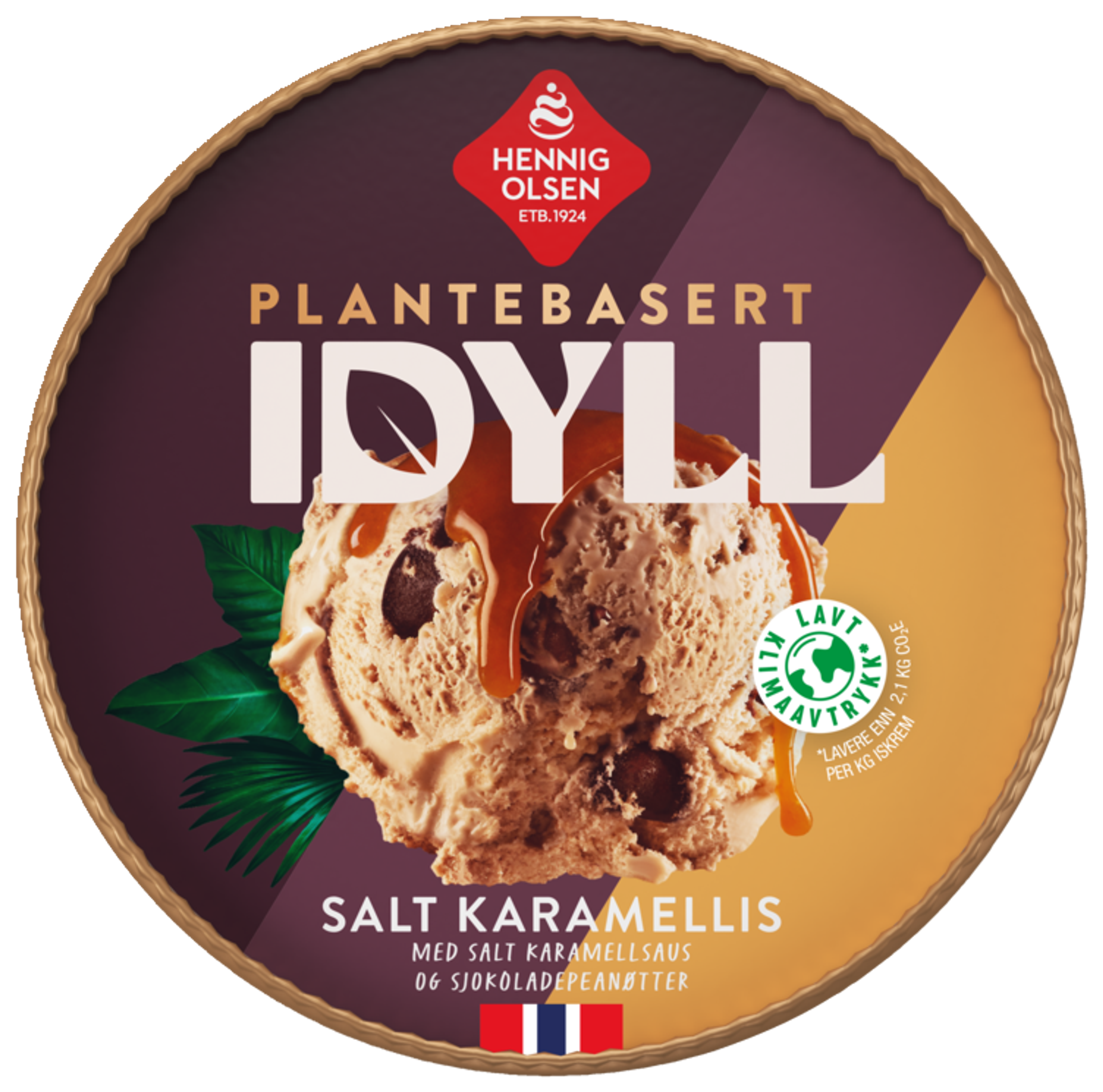 Idyll Salt Karamell Plantebasert Salt Karamellis i Beger med Sjokoladedragerte Peanøtter og Salt Karamellsaus - 3N