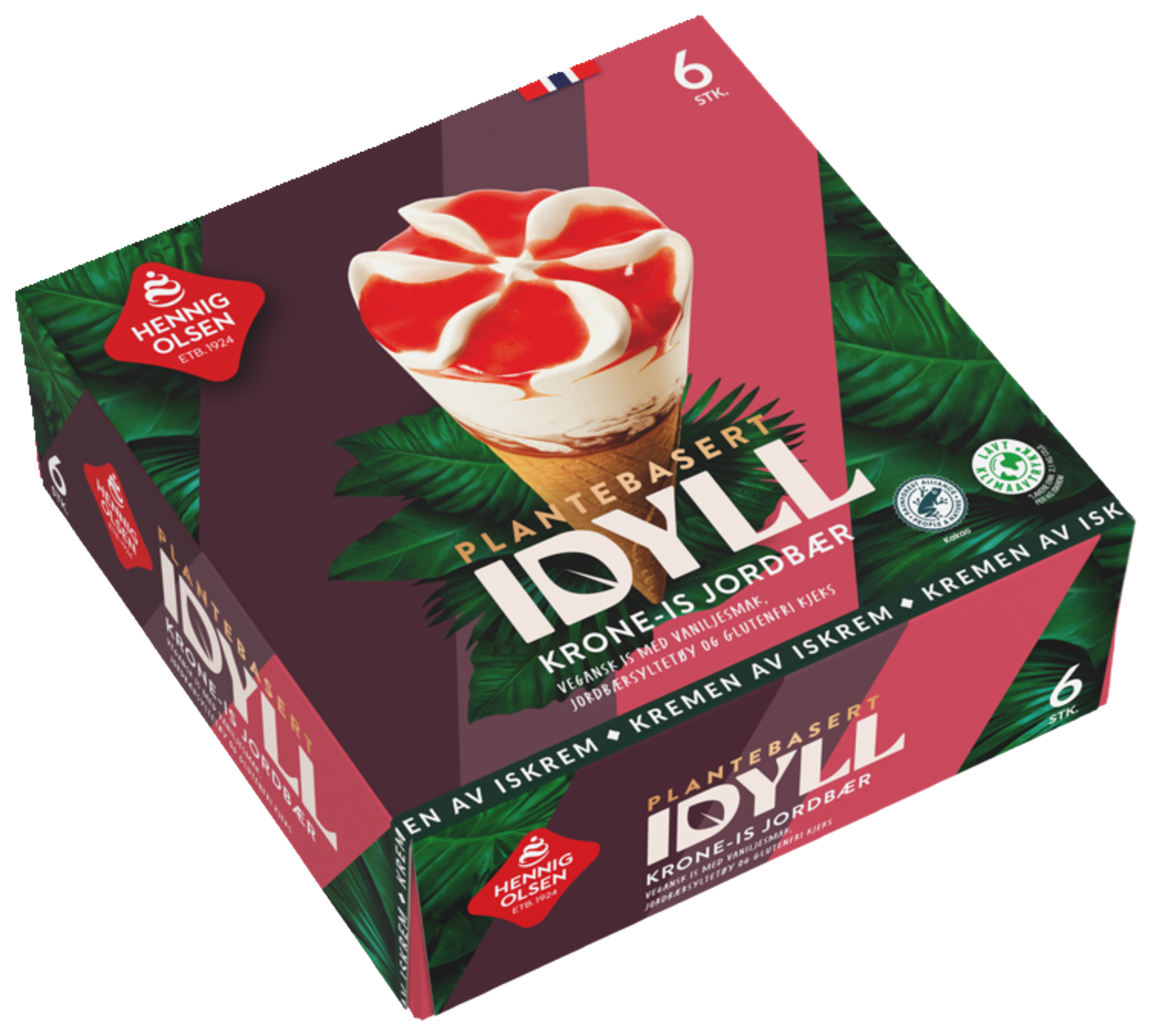 Idyll Krone-is Jordbær Plantebasert 6stk - 1L