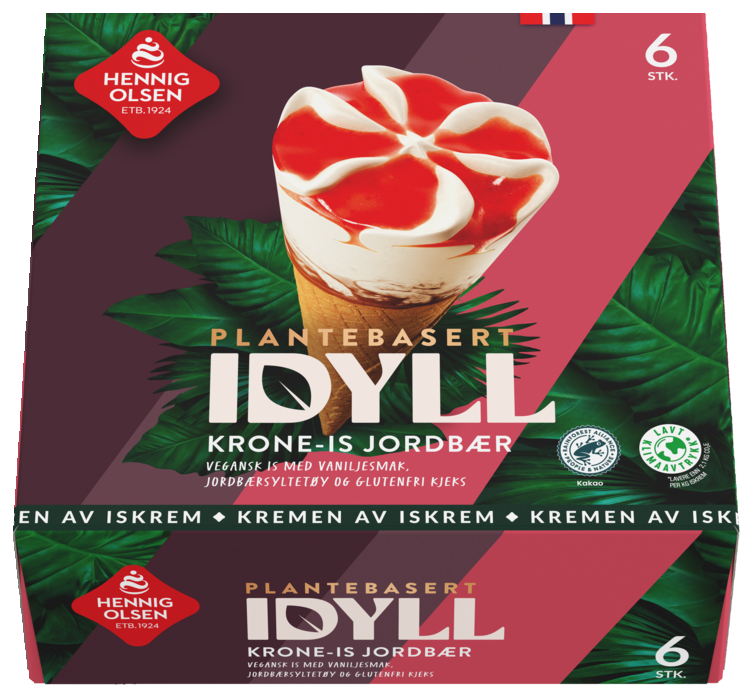 Idyll Krone-is Jordbær Plantebasert 6stk | Hennig-Olsen Is