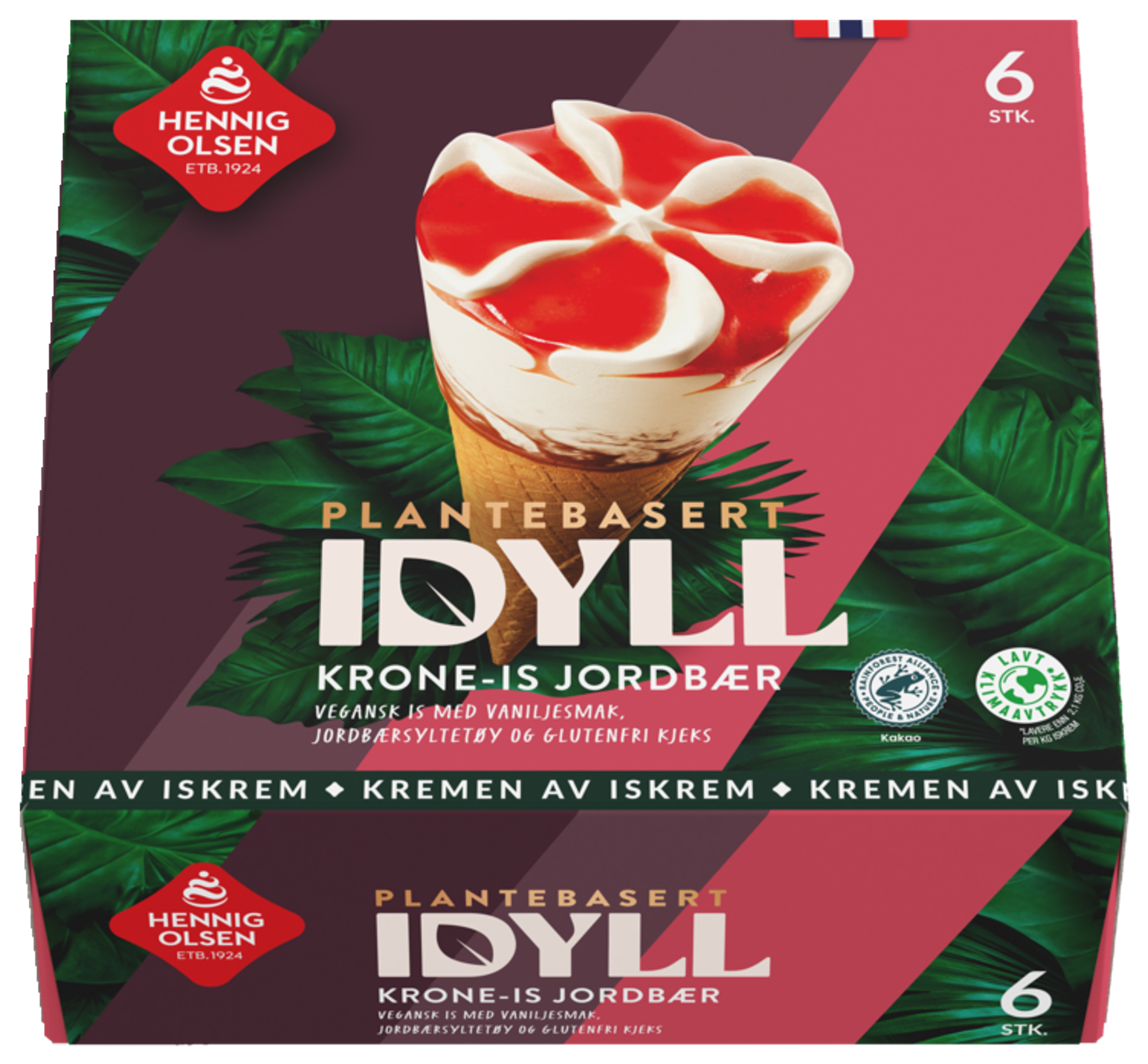 Idyll Krone-is Jordbær Plantebasert 6stk - 1C