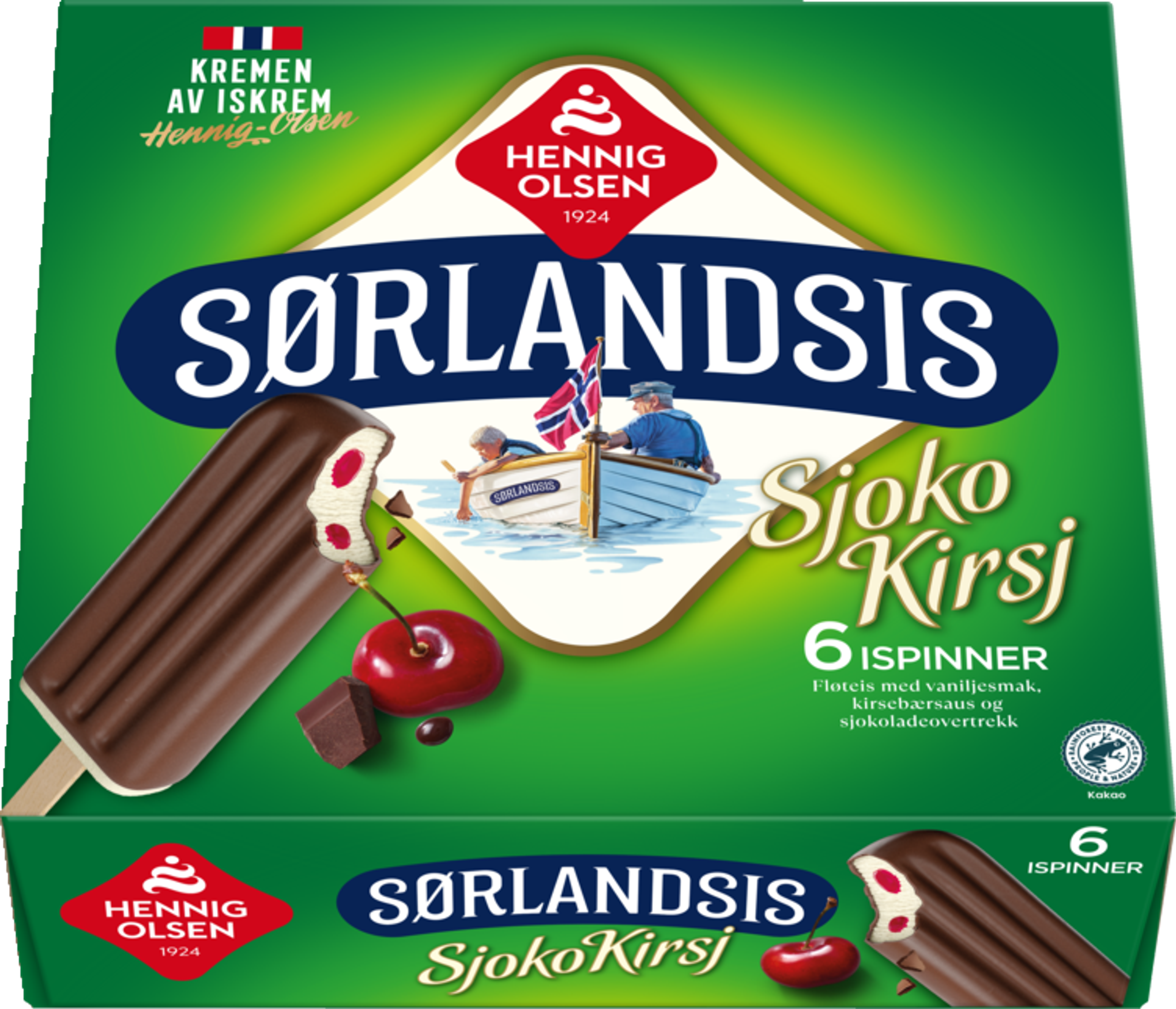 Sørlandsis Sjokokirsj 6stk Fløteis med Sjokoladeovertrekk og Kirsebærsaus - 1C