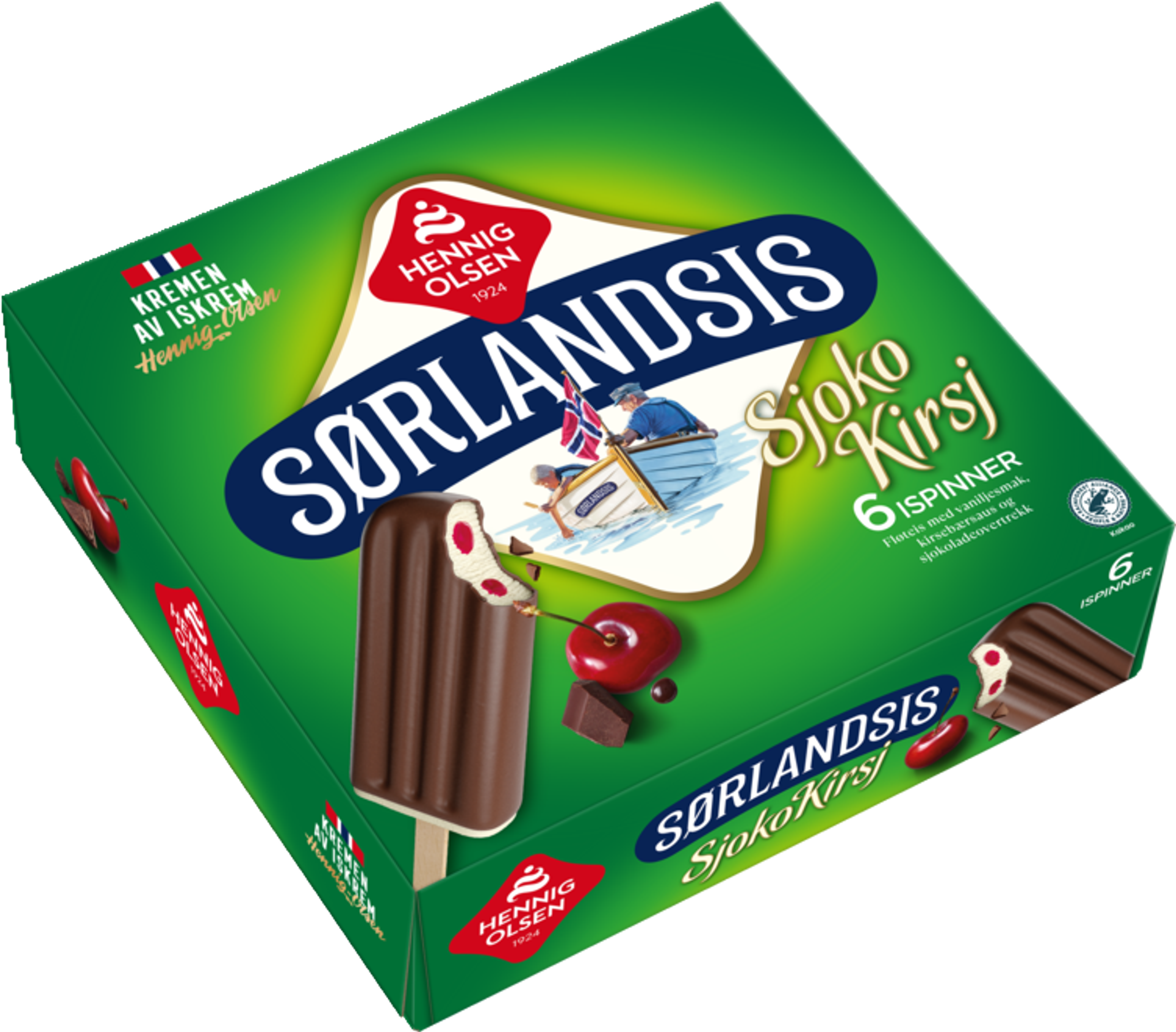 Sørlandsis Sjokokirsj 6stk Fløteis med Sjokoladeovertrekk og Kirsebærsaus - 1L