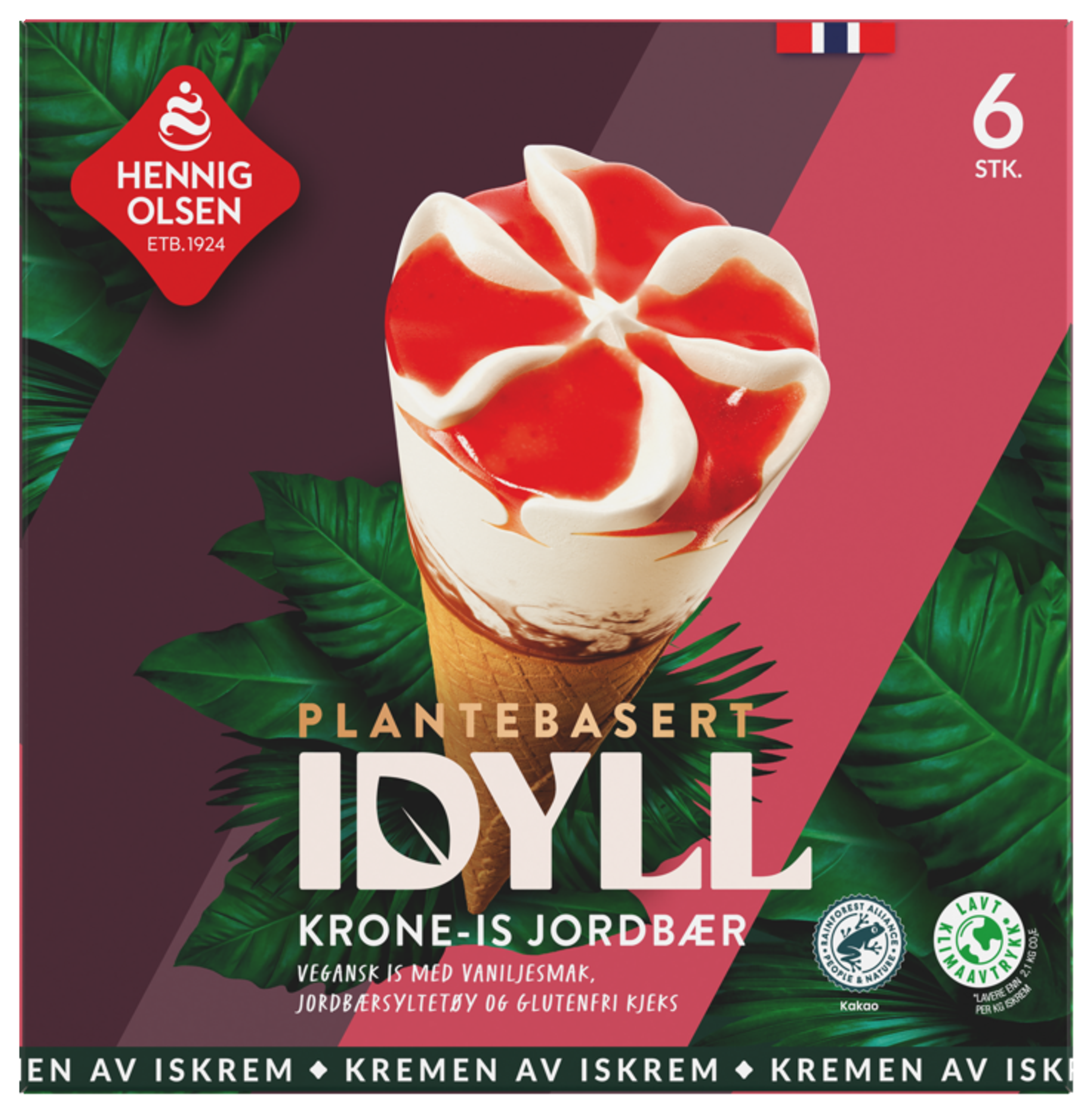 Idyll Krone-is Jordbær Plantebasert 6stk - 1N