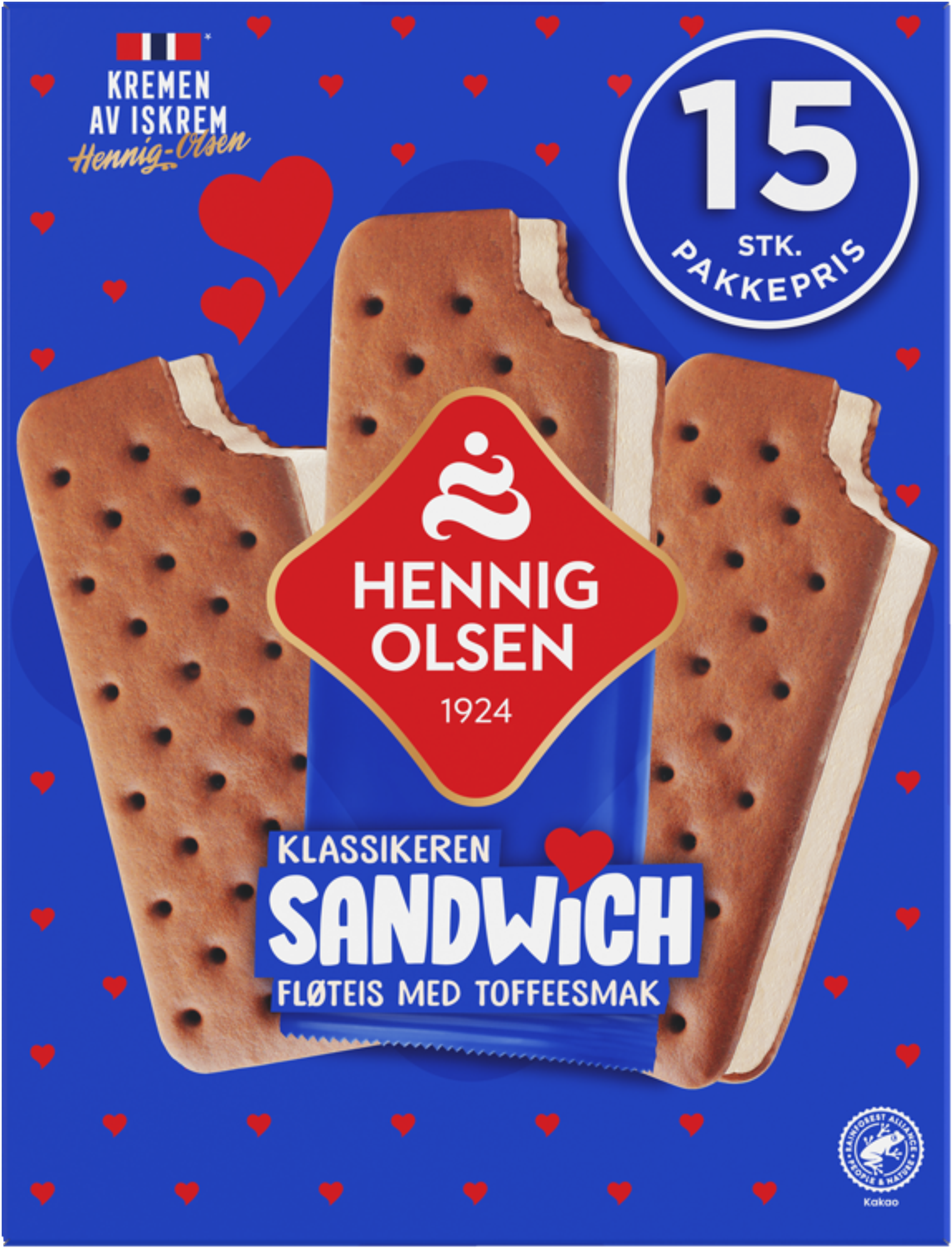 Sandwich 15stk Fløteis med Toffeesmak og Kjeks - 1N