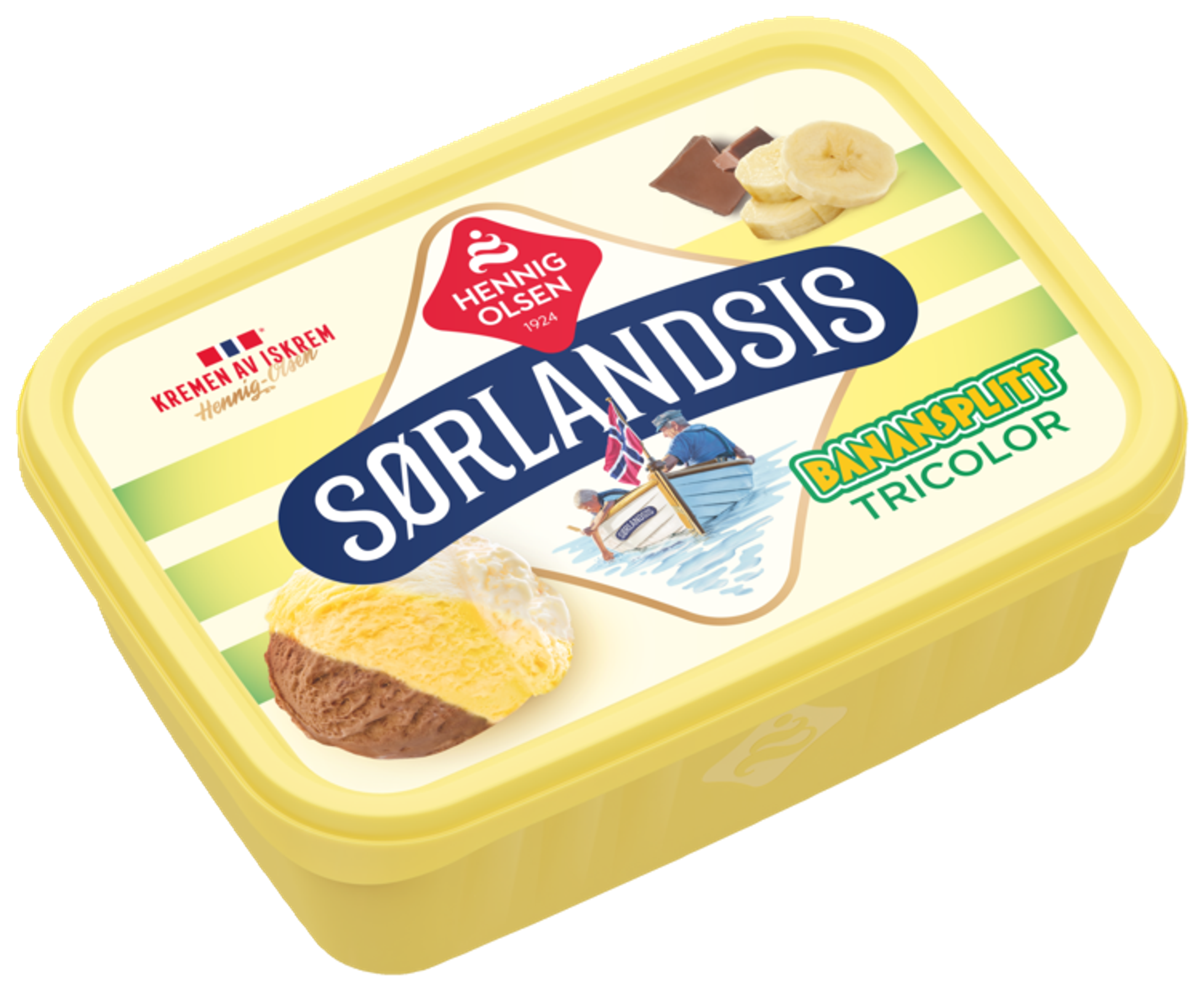 Sørlandsis Banansplitt Tricolor Fløteis 1,2l - 1L