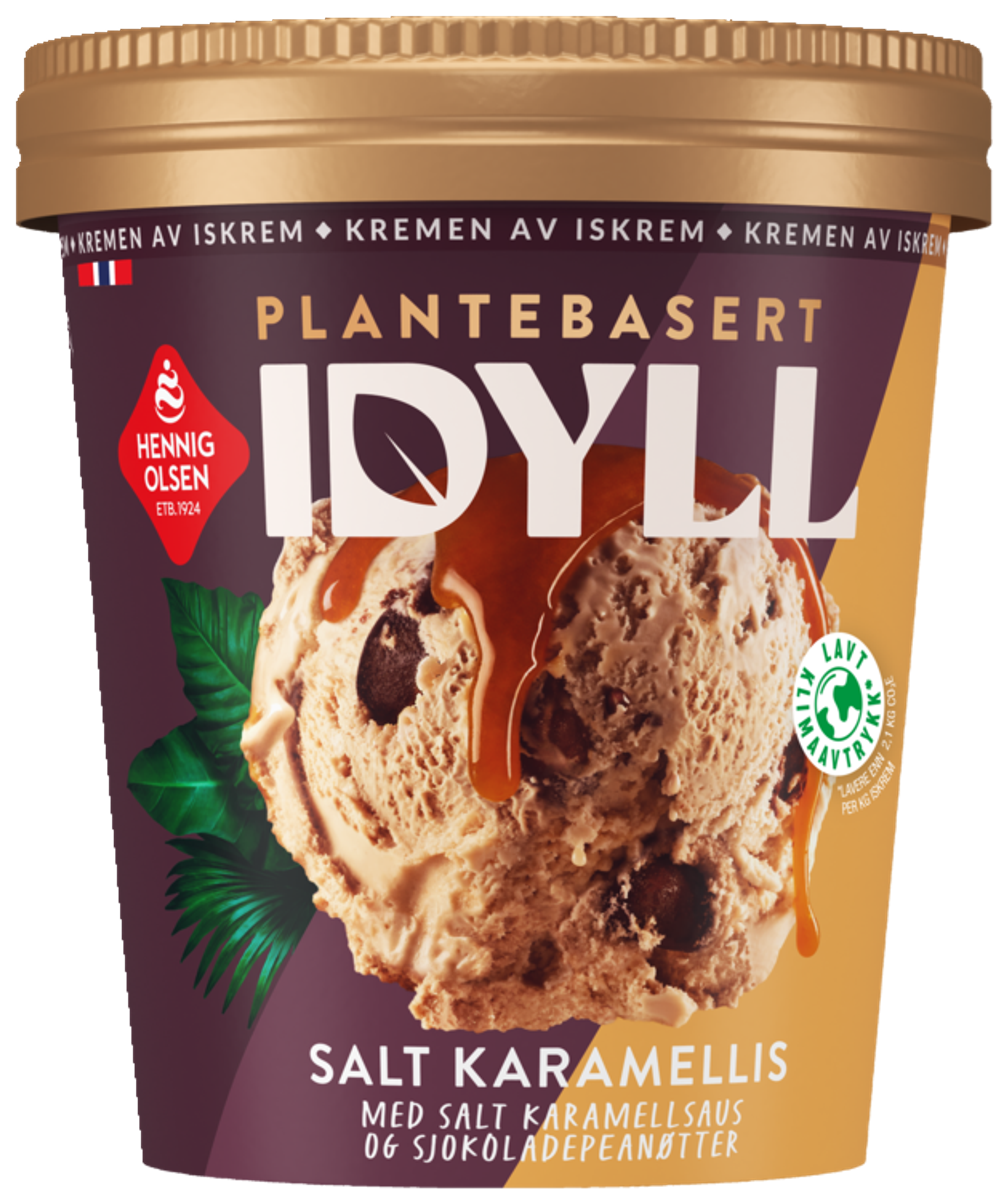 Idyll Salt Karamell Plantebasert Salt Karamellis i Beger med Sjokoladedragerte Peanøtter og Salt Karamellsaus - 1N