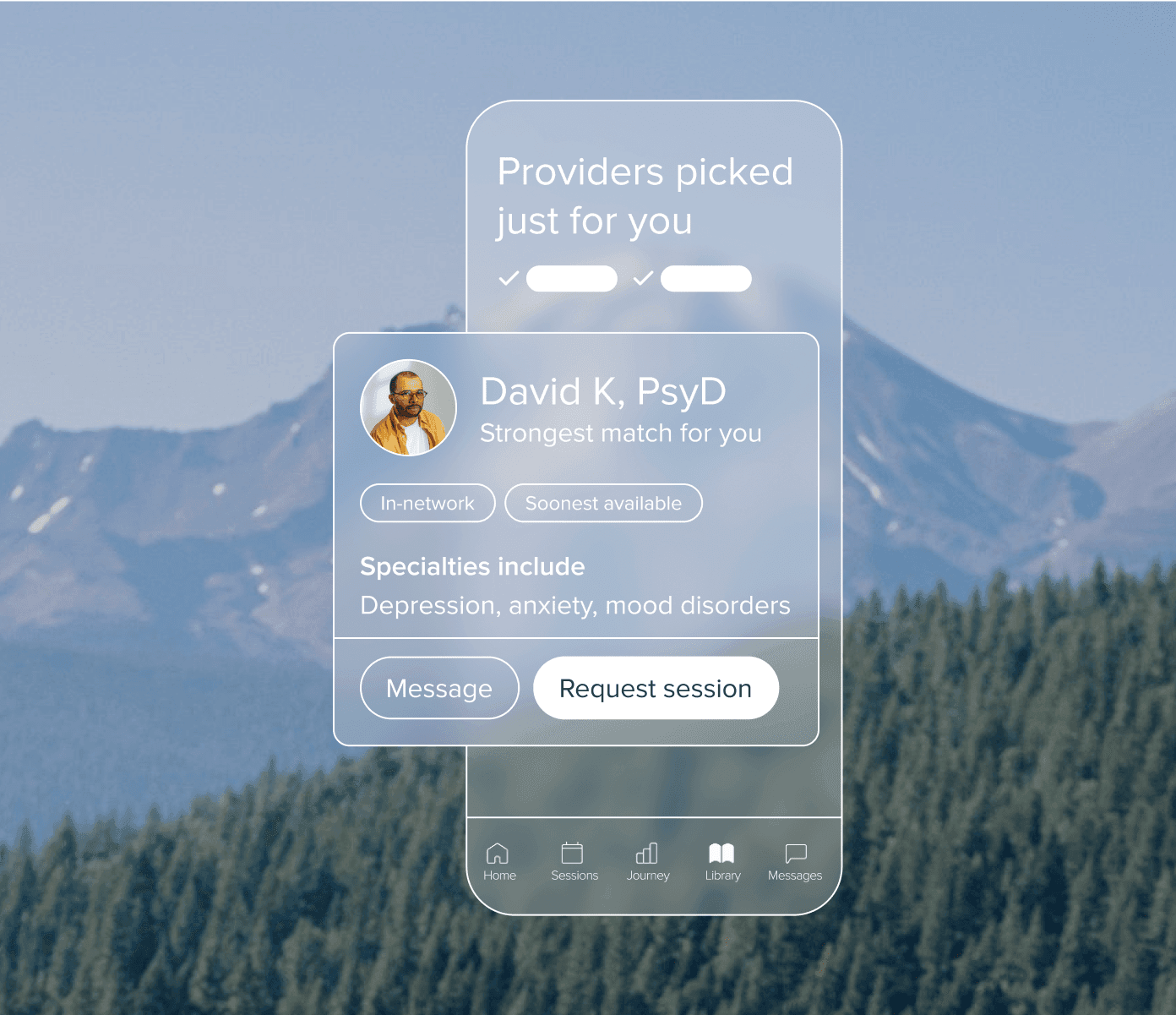 SonderMind mobile app displaying mood tracking and video therapy session features