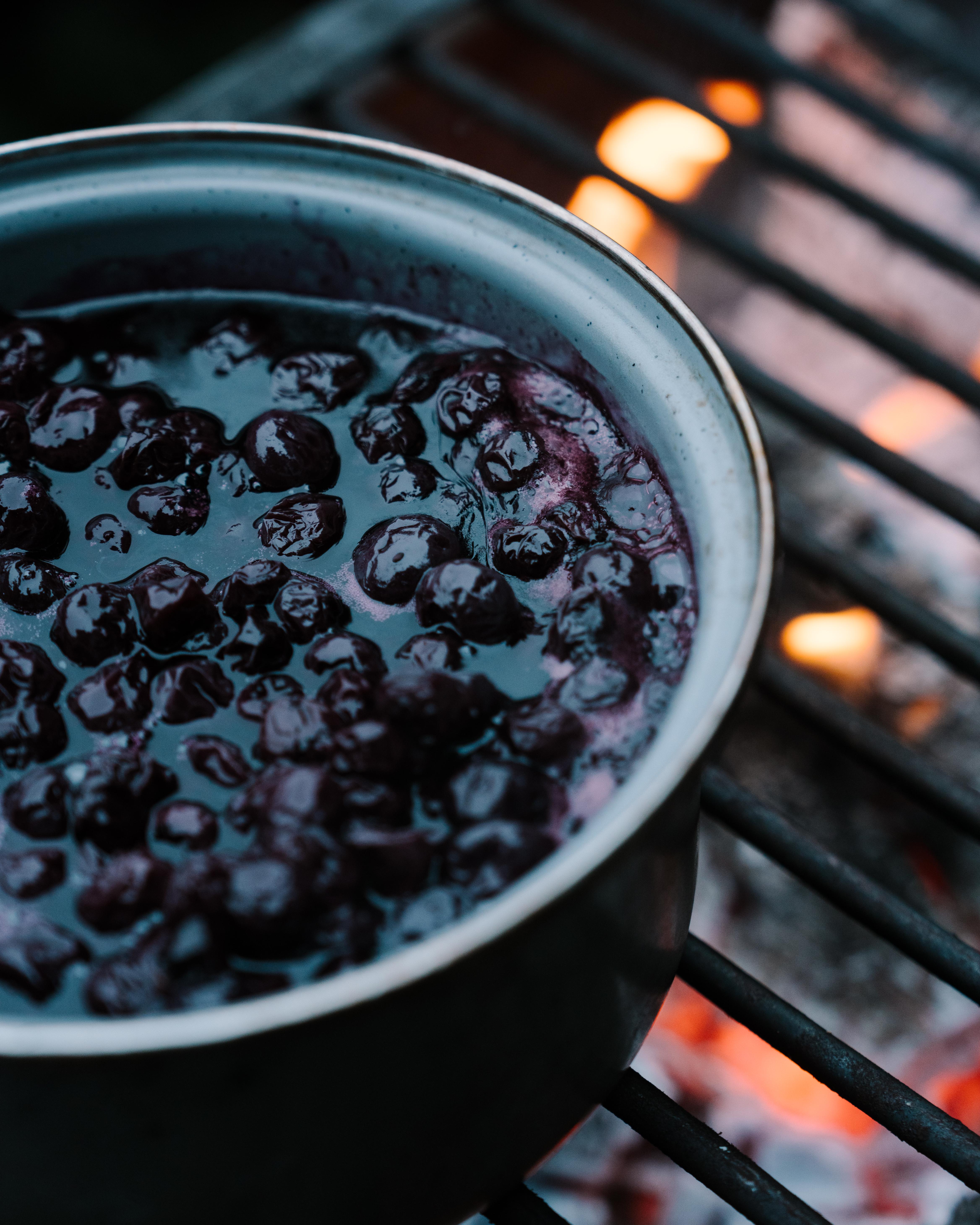 Blueberries over an open flame.