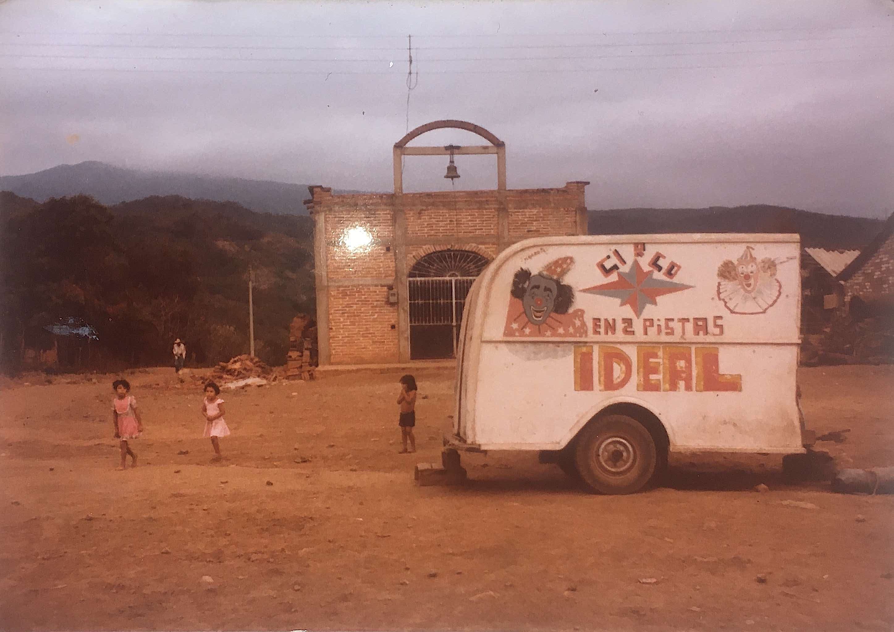 Our Azteca Circus camped on flat patch of land where we set up the Carpa (tent) in a pueblito (small village)  Jalisco Mexico 1979. (Where I worked as a clown and fire eater-Fakir (desde Londres Inglaterra) This was also grandma Beghinnia’s ticket office.