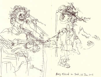 A drawing of Rory performing on stage.